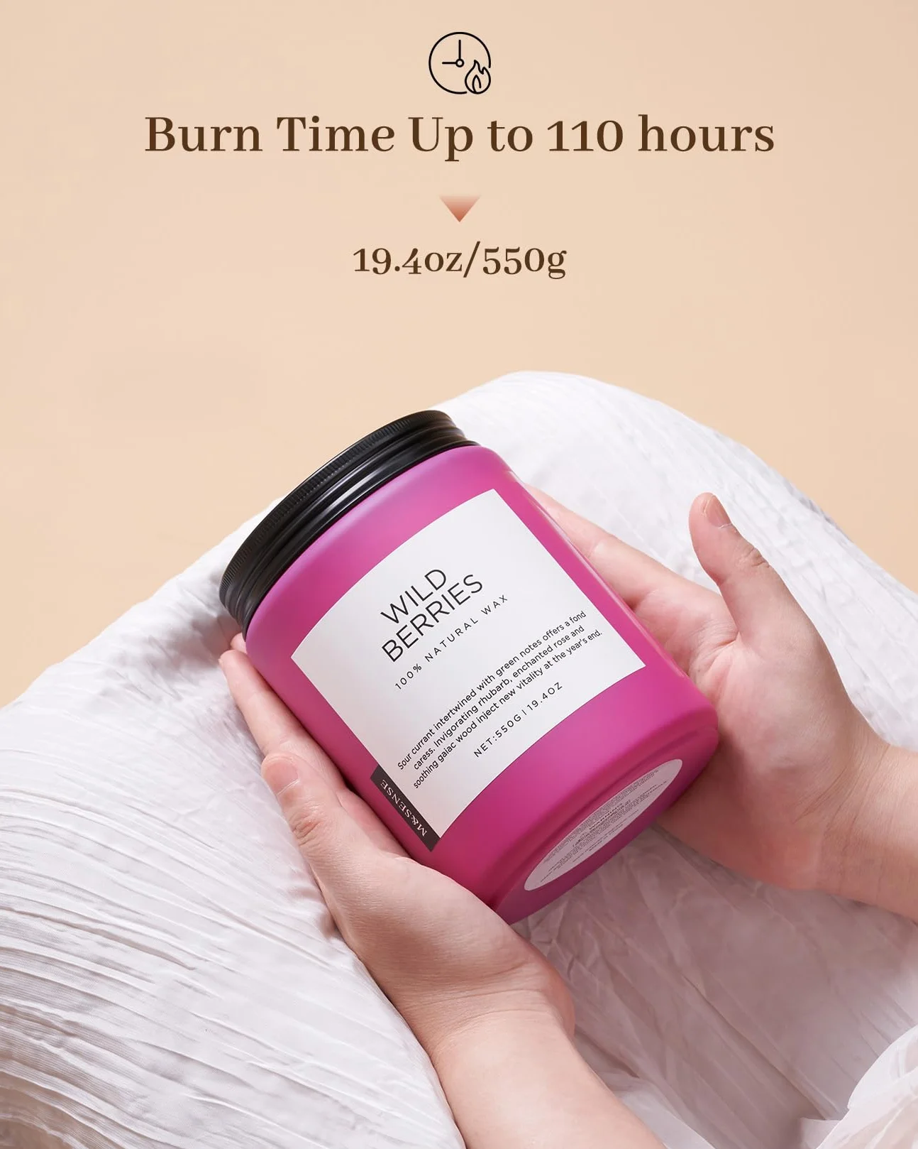 Świeca zapachowa M&SENSE Wild Berry 550 g, naturalny nietoksyczny wosk sojowy, czas palenia 110 godzin