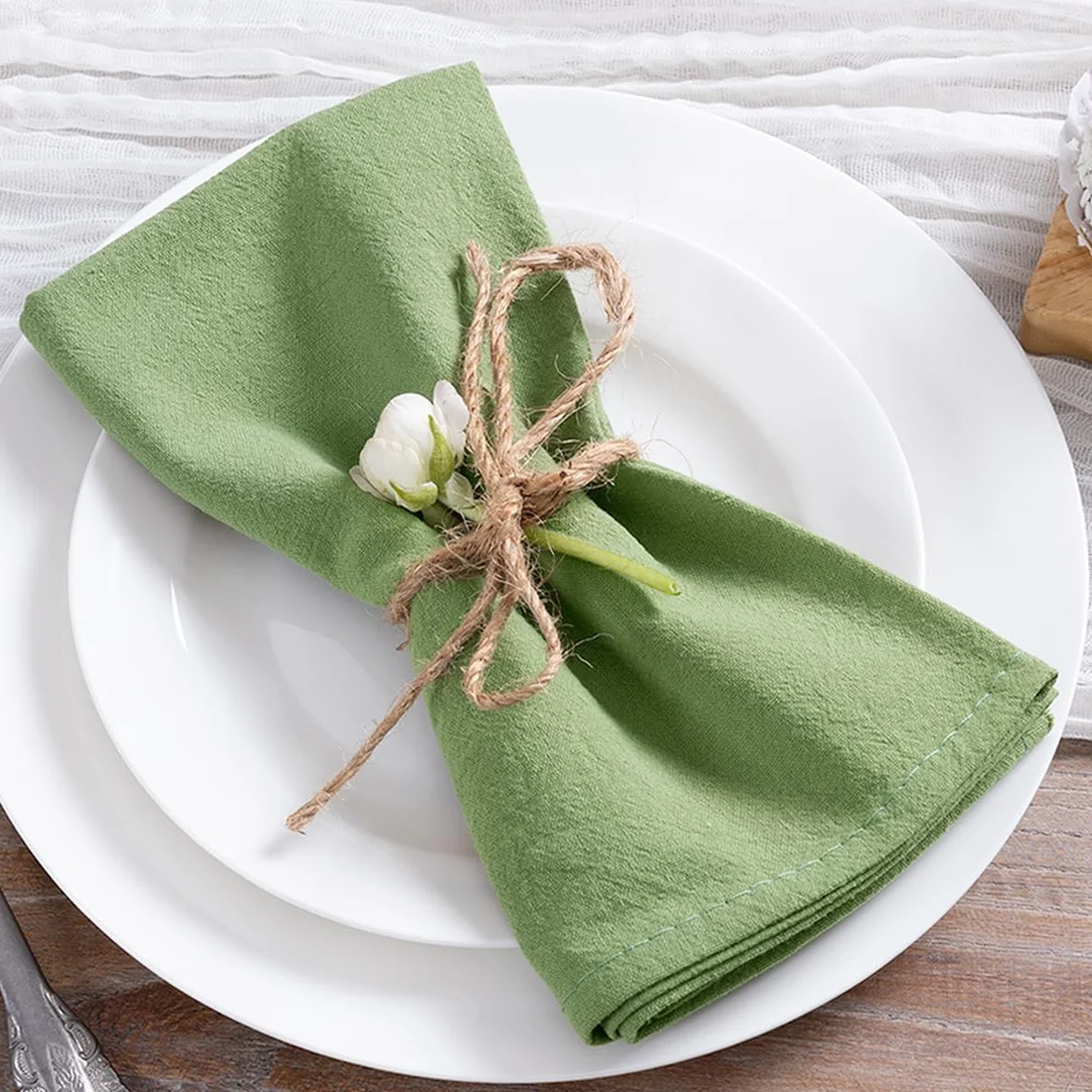 MLMC Zielone Szafirowe Serwetki z Bawełny i Lnu Styl Rustykalny Miękkie Prasowane Serwetki na Obiad Zestaw 8 sztuk 43x43 cm na Ślub Wiosenną Uroczystość Baby Shower Codzienne Użytku
