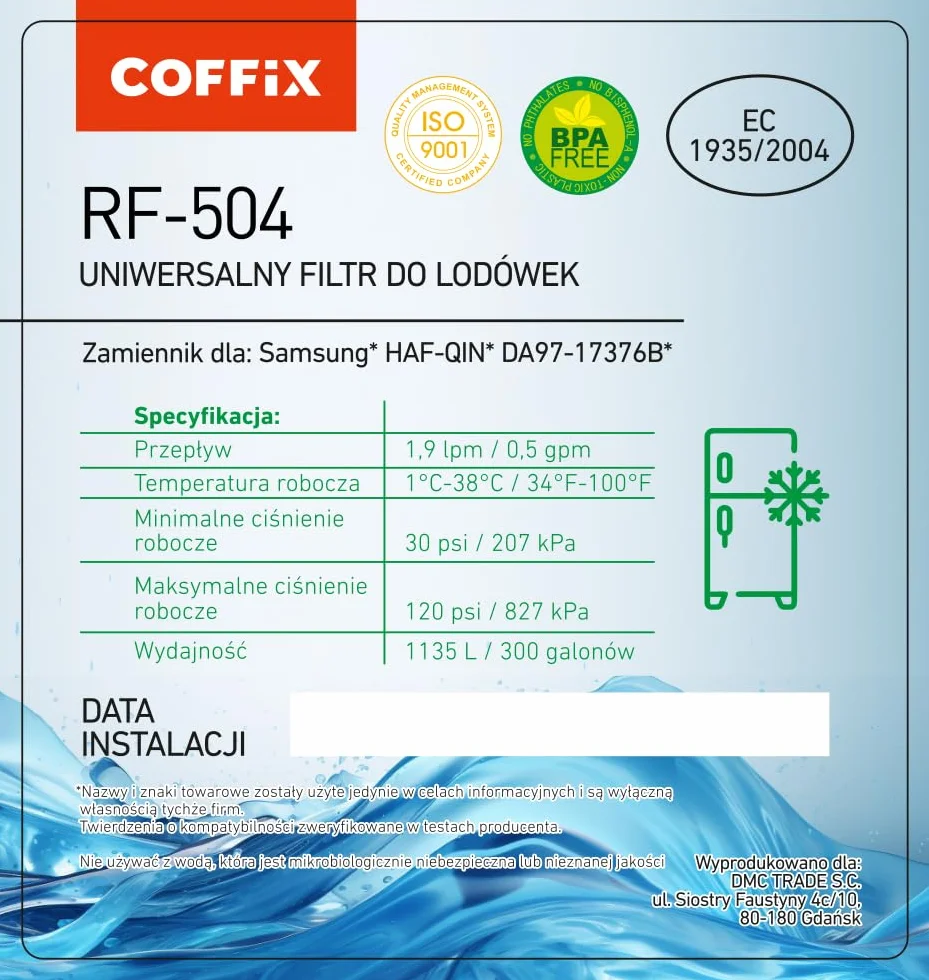 COFFIX Filtr do lodówki Samsung HAF-QIN Zamiennik