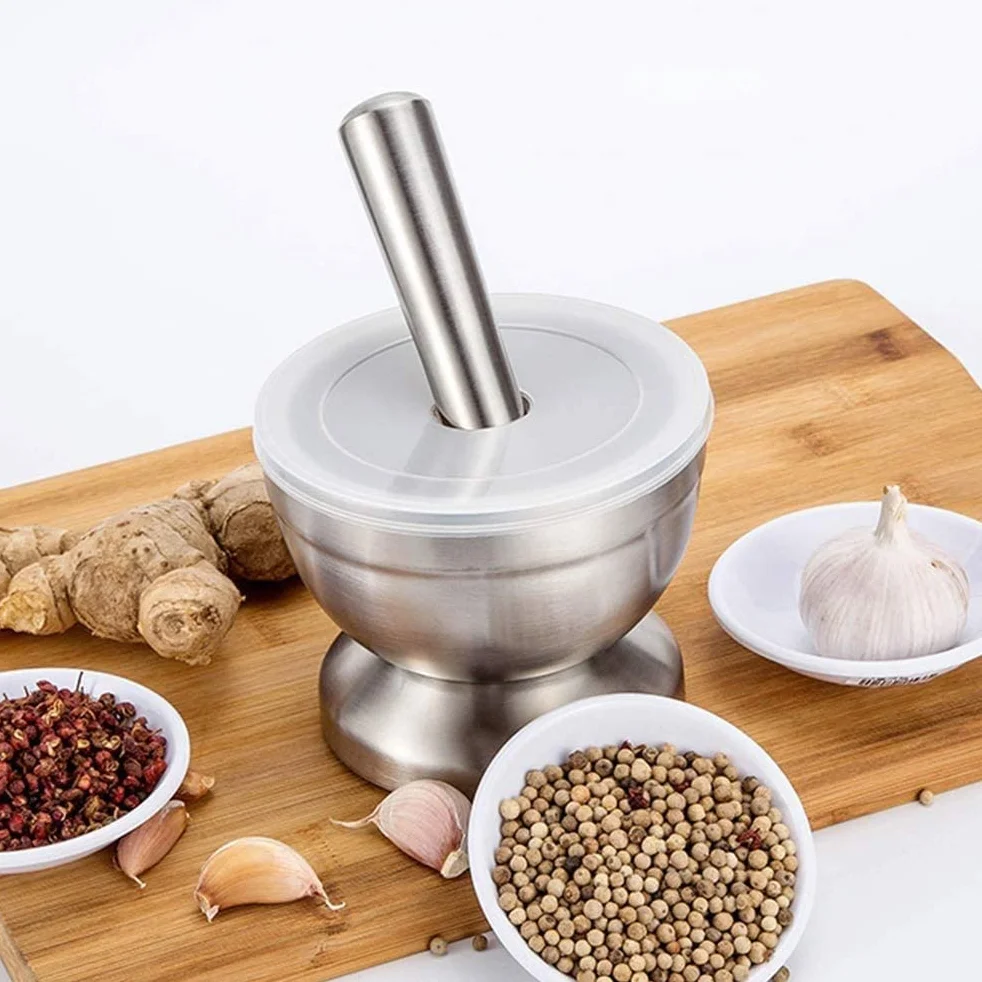 Moździerz ze stali nierdzewnej z tłuczkiem, przeznaczony do kontaktu z żywnością, Pestle and Mortar Stainless Steel, średnica 10 cm (3,9")