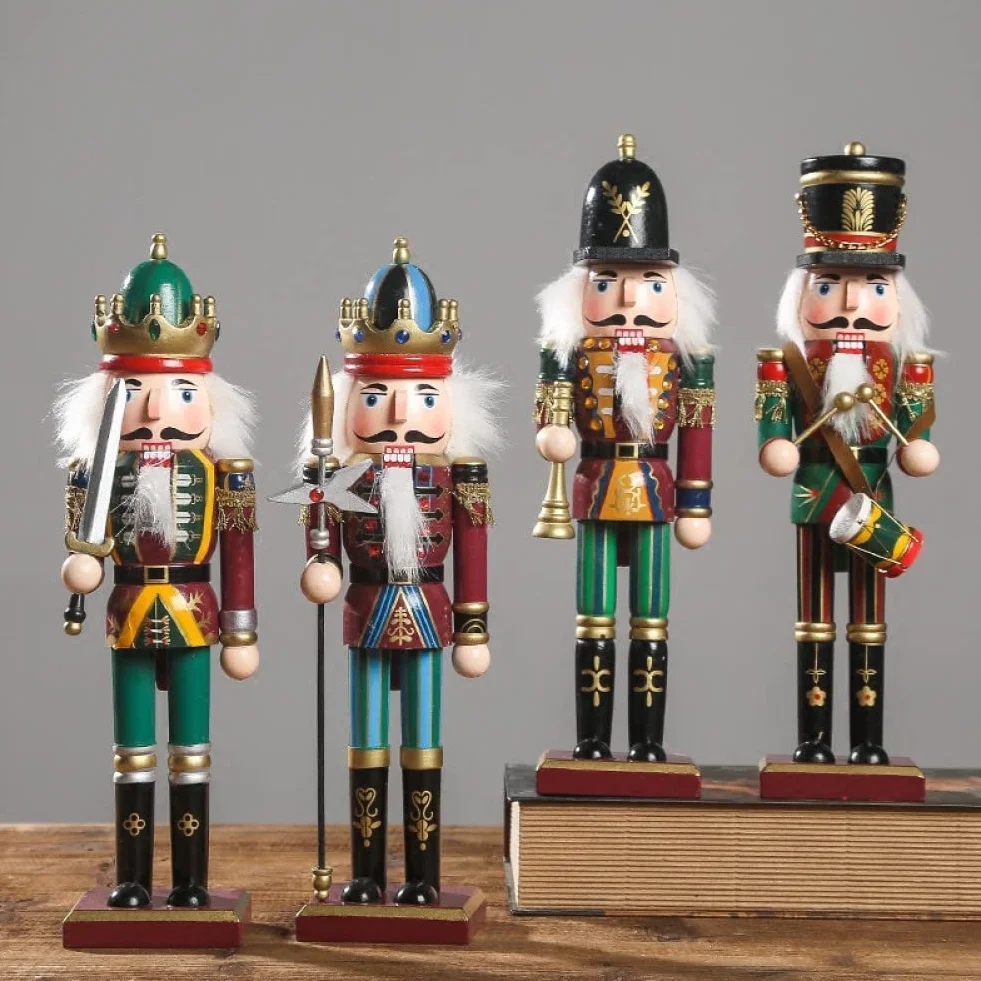 KAHEIGN Drewniany dziadek do orzechów, 2 style, 30 cm, świąteczne tradycyjne figurki dziadka do orzechów, wysokiej jakości, malowane drewno sosnowe, żołnierz do domu, kominka, dekoracja na imprezę