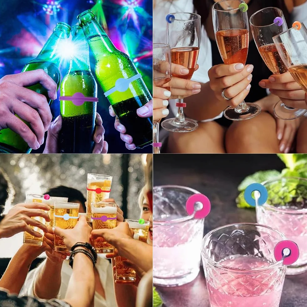 EQLEF Znak kieliszków, 24 szt. Szklanka do wina Charms 12 szt. Kubek Kolorowe Markery do napojów Silikonowe Szkło ID do domu Bar Party Koktajl Szampan Piwo, 3.4in, Silikon, Brak