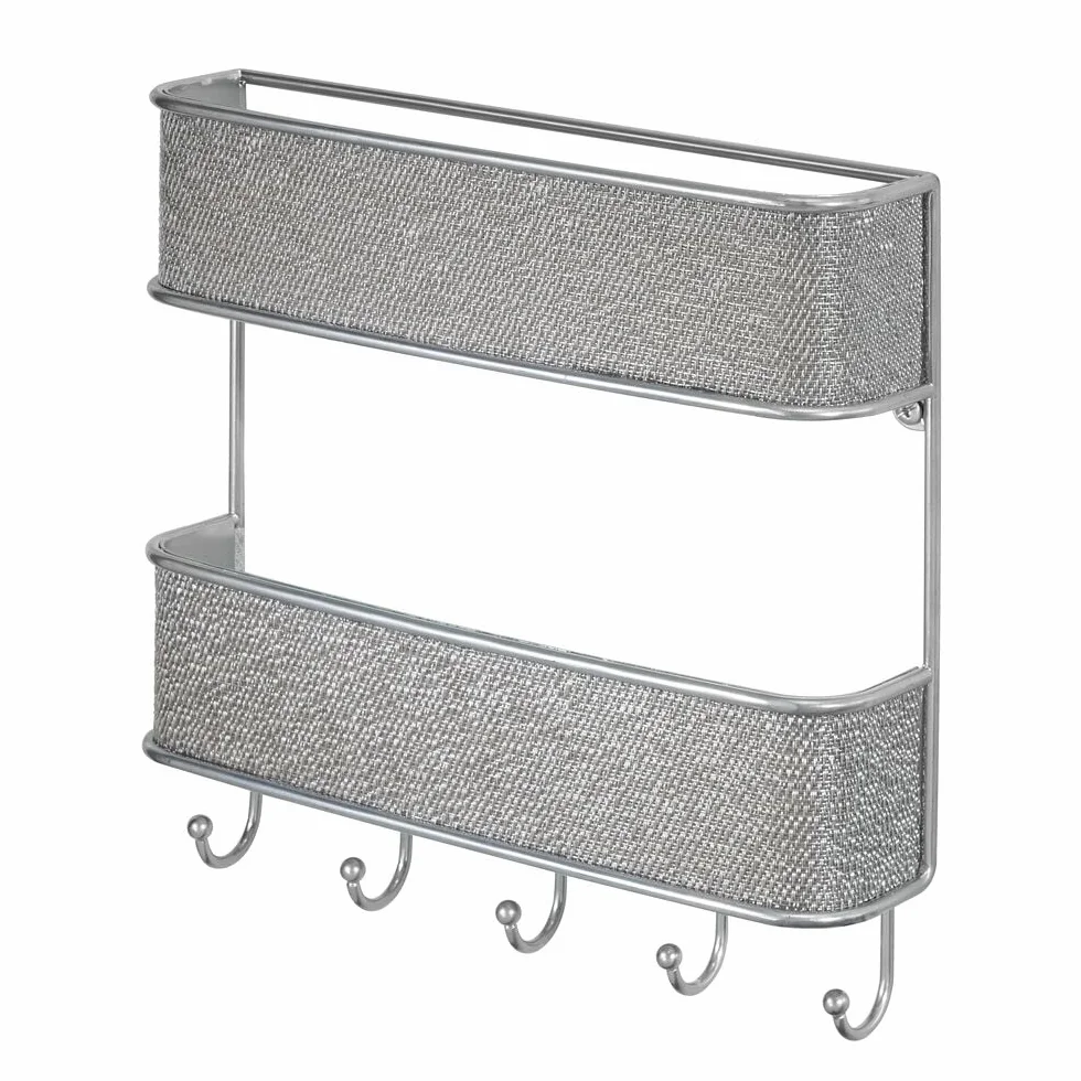 mDesign Nowoczesny organizer na listy – Metalowy stojak na listy z haczykami na klucze – Idealny organizer do przedpokoju – Uchwyt na klucze – Srebrny