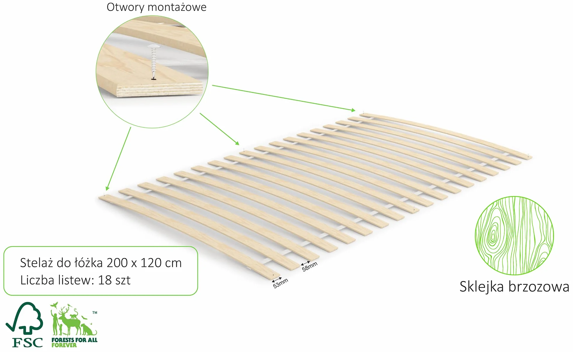Stelaż wkład do łóżka pod materac 120 x 200 cm, sprężynujący