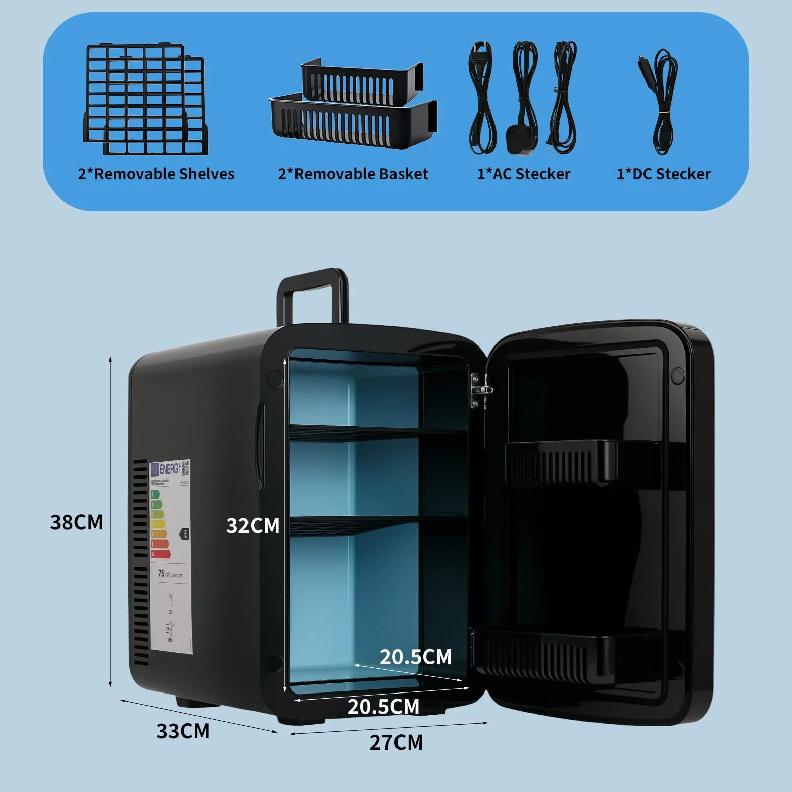 Enventor Mini lodówka 15 l do kosmetyków, gier, 220 V AC/12 V DC, tryby ogrzewania i chłodzenia, przenośna, cicha lodówka
