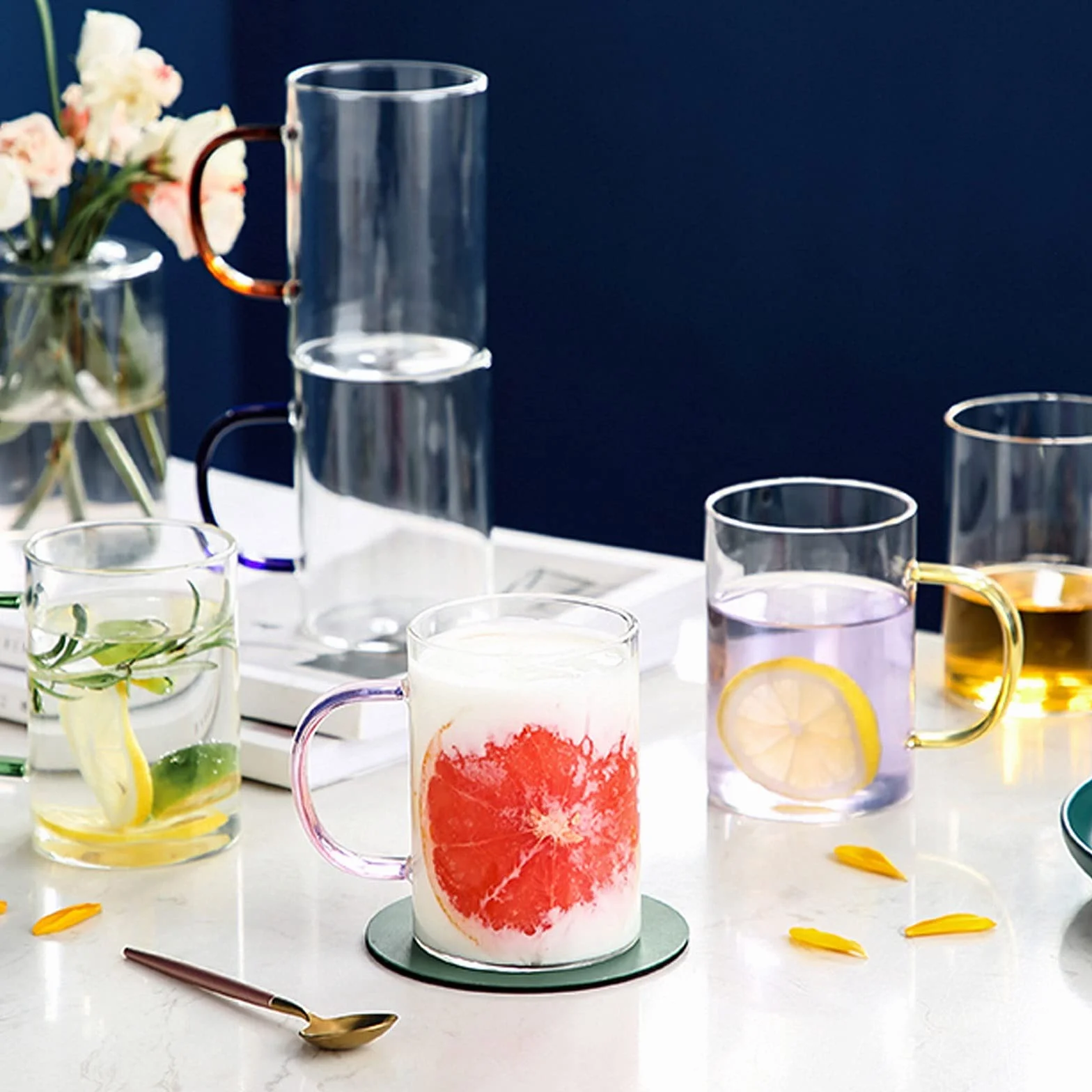 Szklane kubki do kawy 6-częściowy zestaw szklanek z uchwytem (opcjonalnie 295 ml i 350 ml) duża pojemność napój kawa whisky piwo zestaw szklanych kubków do kawy (rozmiar M)
