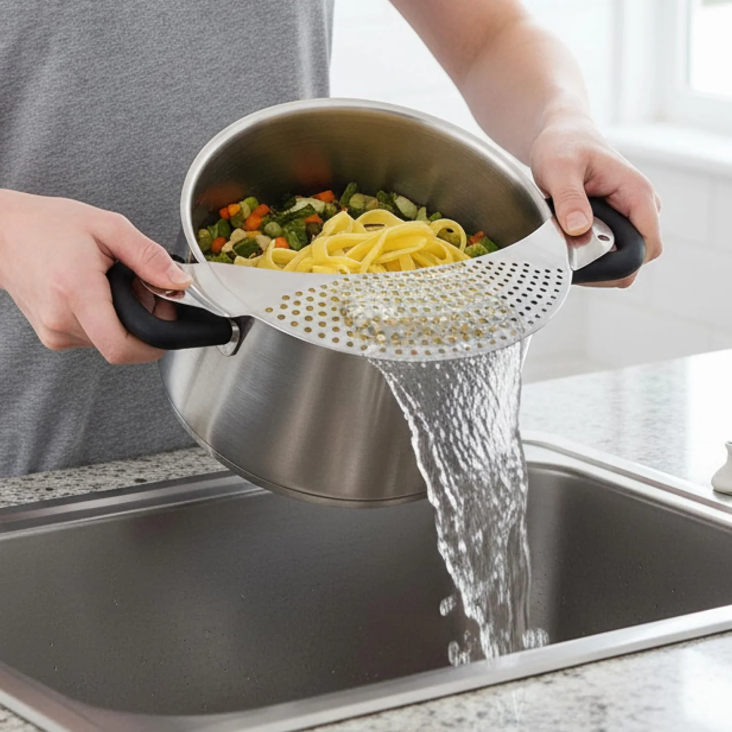 COM-FOUR® sitko do garnków - sitko w ksztalcie pólksiezyca - kratka ociekowa do misek, patelni i garnków 24 cm - pólokragle sitko, sitko do makaronu mozna myc w zmywarce, stal nierdzewna 430