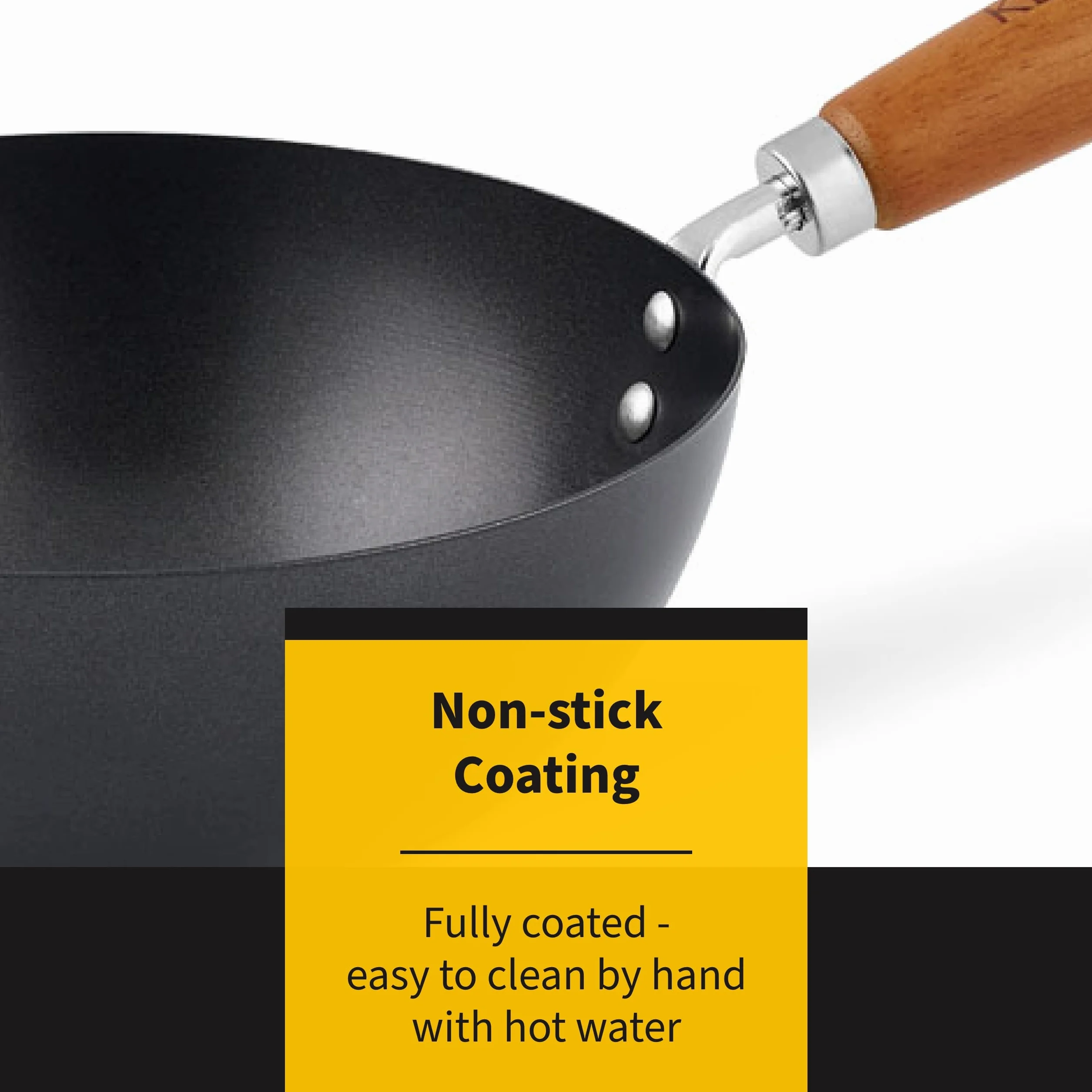 Ken Hom Classic Wok ze Stali Węglowej, Czarny/Drewniany, 20 cm