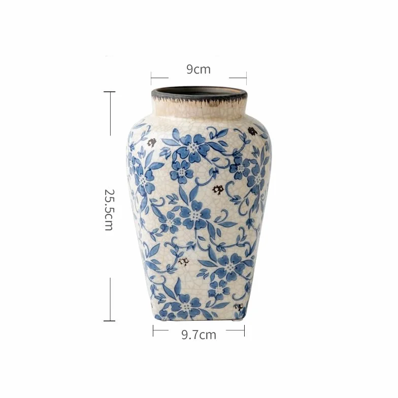 Wazon na kwiaty, salon, stolik kawowy, ganek, niebiesko-biała porcelana, retro, wazon ceramiczny z kropkami lodu, badanie parapetówki, dekoracja w stylu chińskim, dekoracja do salonu (M)
