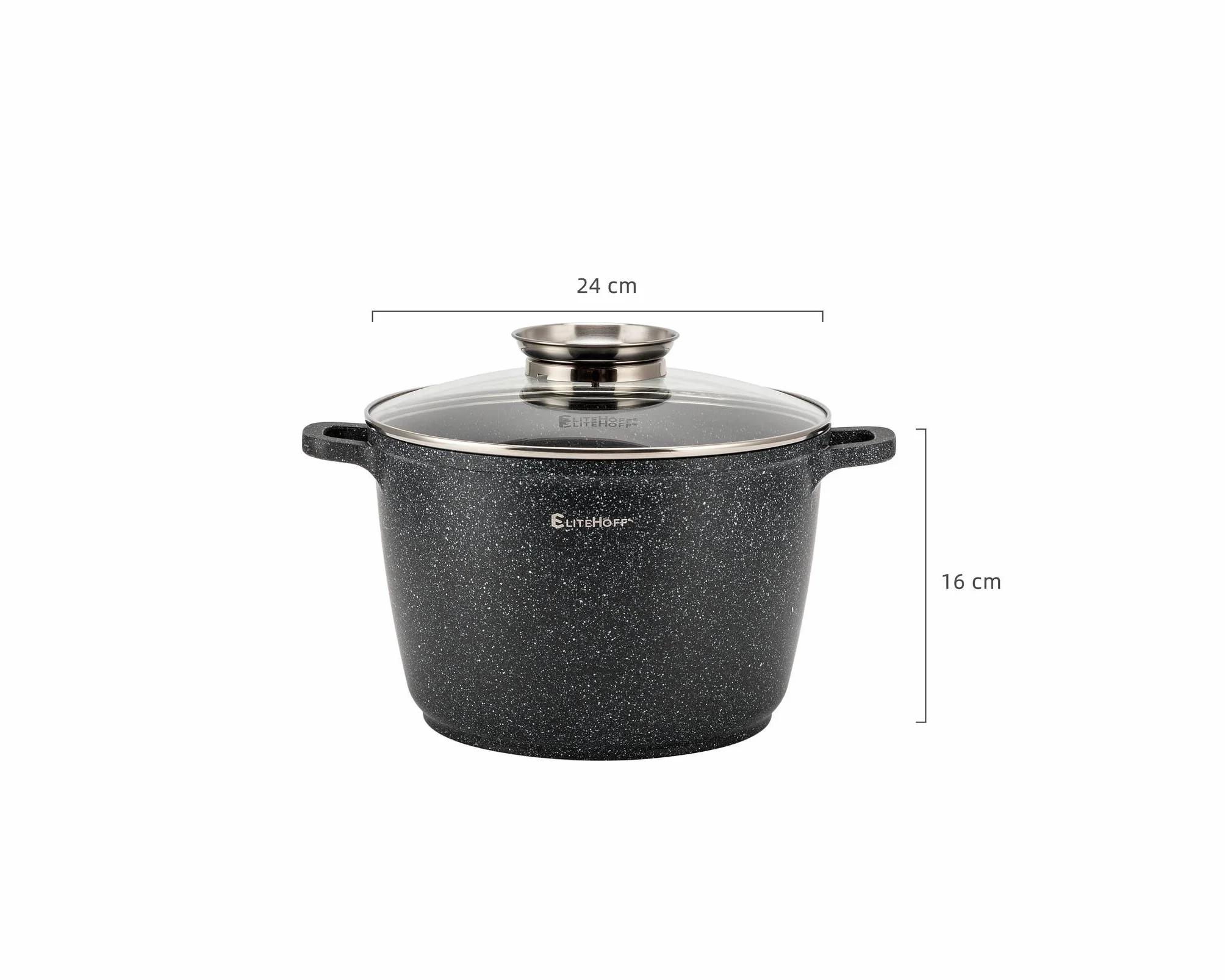 EliteHoff Garnek Marmurowy z Pokrywką, Nieprzywierający Garnek Aluminiowy do Zupy, Indukcyjny, na Wszystkie Rodzaje Kuchenek (Czarny, 6,5L Ø 24 cm)