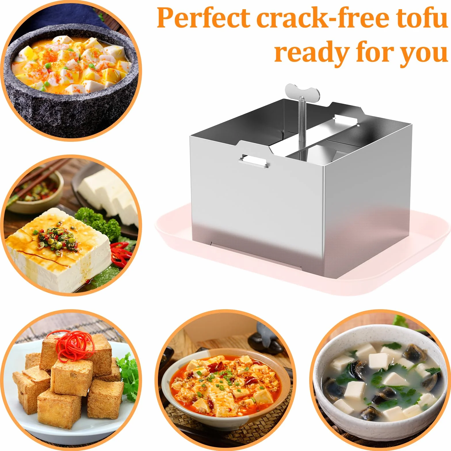 Prasa do tofu ze stali nierdzewnej, 500 g/1000 g, regulacja ciśnienia, z 1 miską, 1 ściereczka do sera do domowego tofu (500 g)