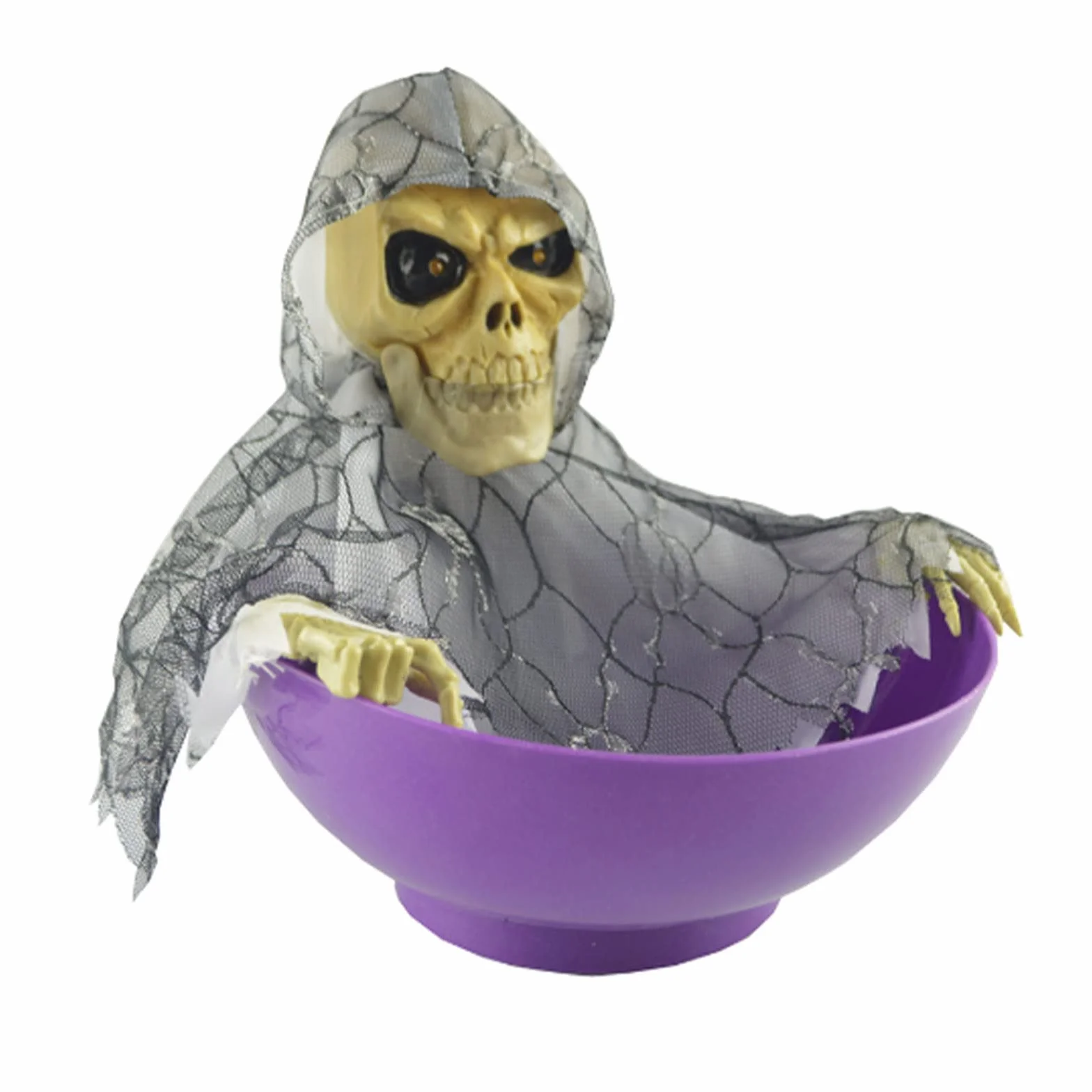 Halloweenowa Miska na Cukierki, Uchwyt na Cukierki na Halloween Animowany Szkielet Elektryczny świecący Duch Czaszka Miska na Cukierki z Czerwonymi Oczami i Przerażającym(Pomarańczowy)