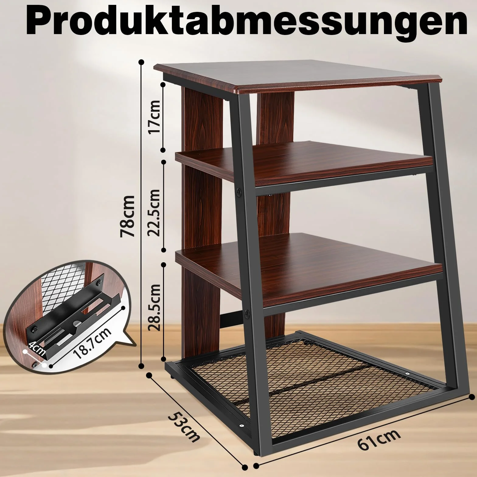 OUUTMEE stojak HiFi AV Rack 4 warstwy 61x53,5x78,5 cm antyczny kolor