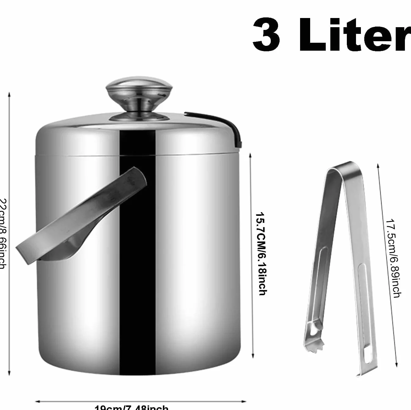 Wiadro na lód z pokrywką, szczypce i sitko, 3 l, pojemnik na lód, pojemnik na lód, pojemnik na lód, pojemnik na lód, pojemnik na lód, pojemnik na kostki lodu, na imprezę, do restauracji,