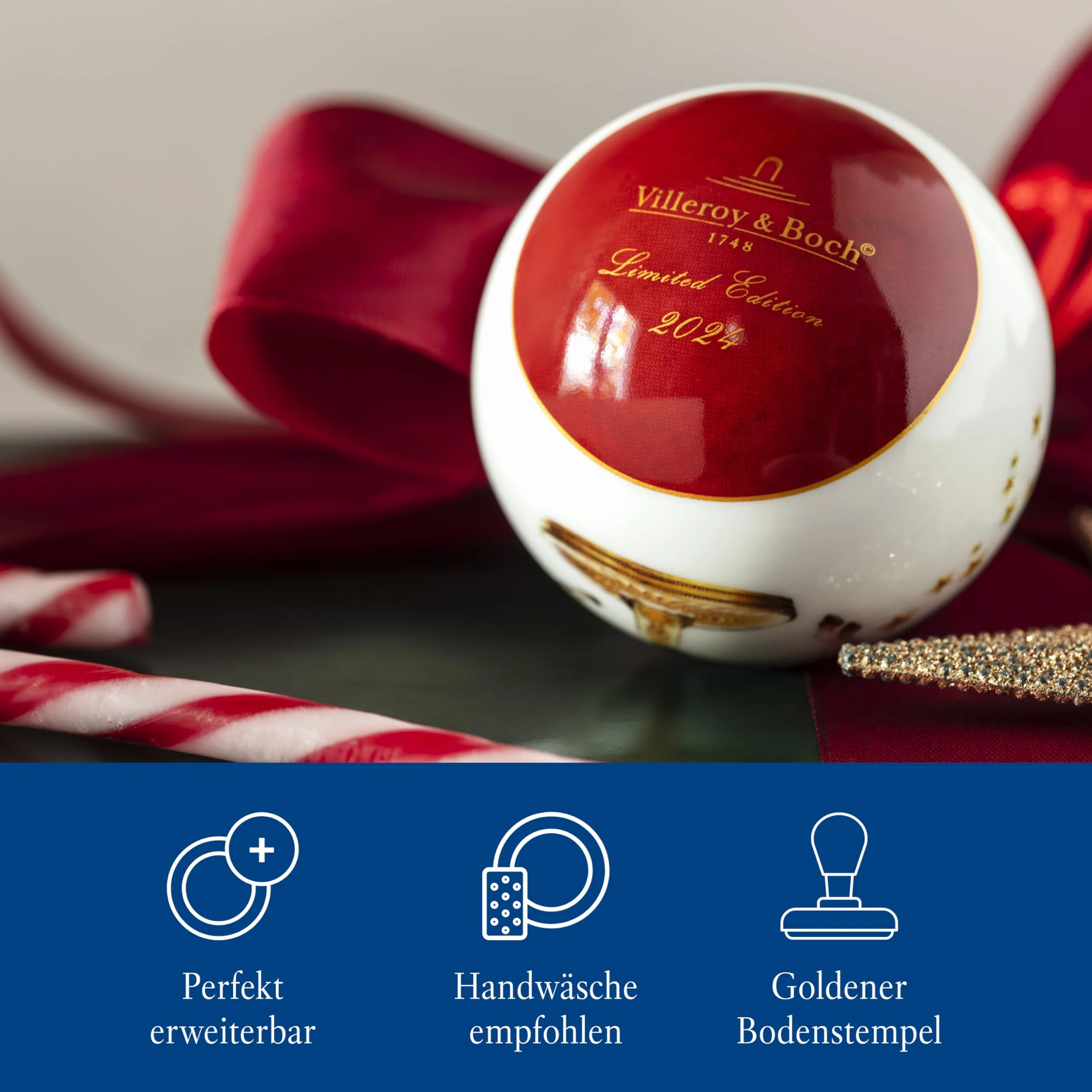 Villeroy & Boch – Annual Christmas Edition, ozdoba, bombka, edycja 2024, porcelana Premium, ekskluzywny przedmiot kolekcjonerski, 6,5 x 6,5 x 8 cm