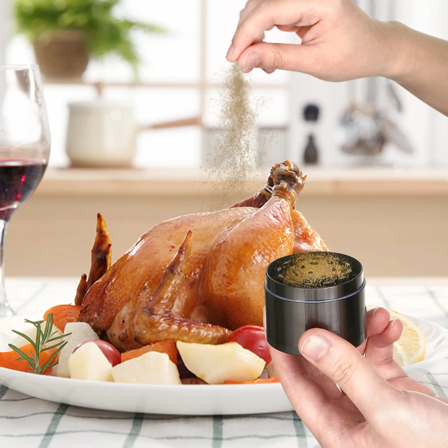 Bäcker & Lecker Pollen Grinder Crusher młynek do ziół do suszonych ziół, przypraw, ziół, ze stopu cynku, 4-częściowy zestaw ze skrobakiem do pyłków, nikiel czarny