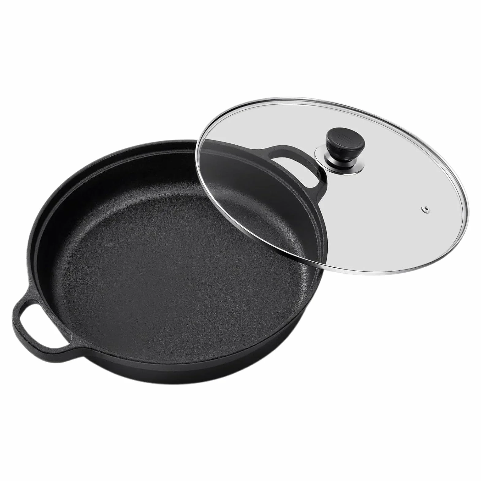 Nieprzywierająca patelnia grillowa Nieprzywierające naczynie do smażenia | Okrągłe Żeliwne Naczynie Do Indukcji Z Przezroczystą Pokrywą Ergonomiczne narzędzie kuchenne do omletów, naleśników, śnia