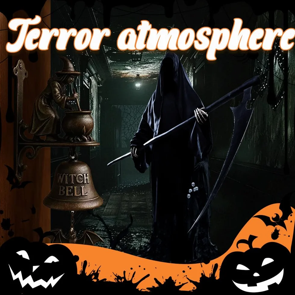 Mineup Dzwonek na Halloween, żeliwny dzwonek wiedźmy, dekoracyjny dzwonek na zewnątrz akcesoria na imprezę halloweenową