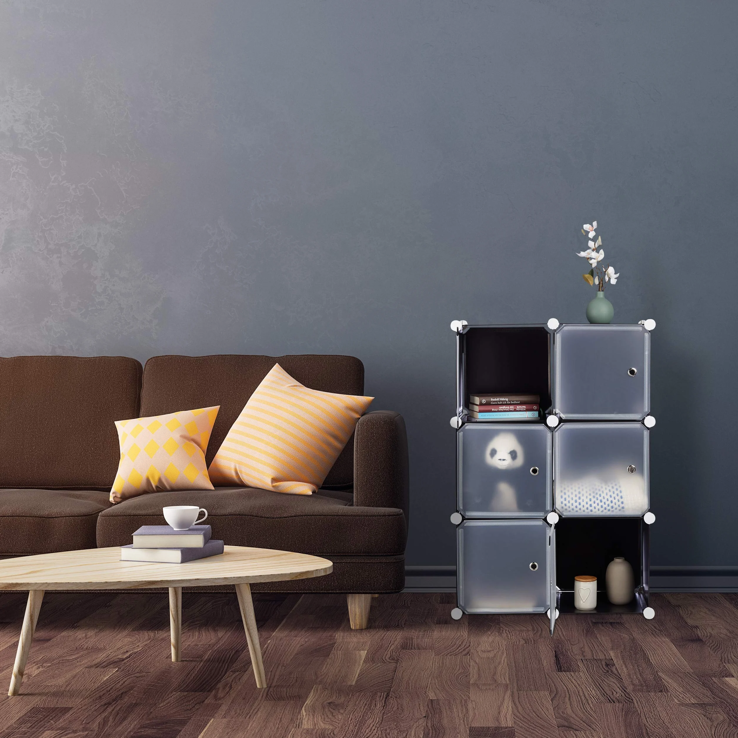 Relaxdays System regałów z 6 drzwiami HWD 97,5 x 66 x 32 cm przezroczysty
