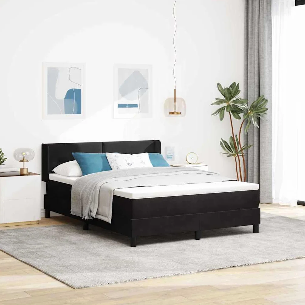 Aksamitne nowoczesne do sypialni box spring czarny 140x200 cm | Łóżko sprężynowe z zagłówkiem aksamit czarny 200 x 140 cm z regulowanym wezgłowiem