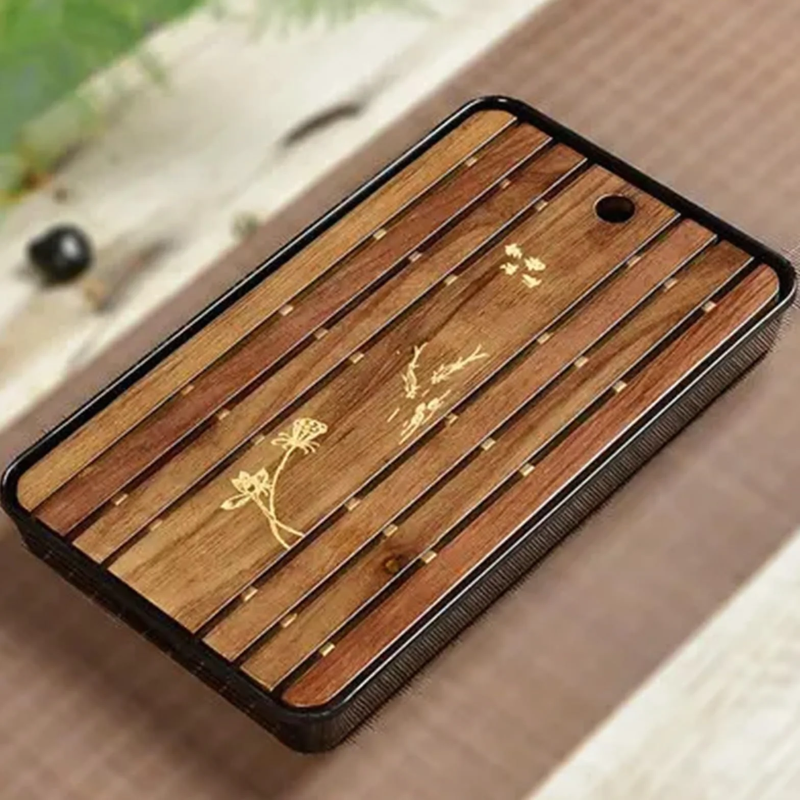 Bambusowy zestaw tacek na herbatę melaminowy stolik do herbaty na chińską ceremonię pu'er przechowywanie wody i akcesoria elegancki bambusowy design idealny dla miłośników herbaty i kolekcjonerów