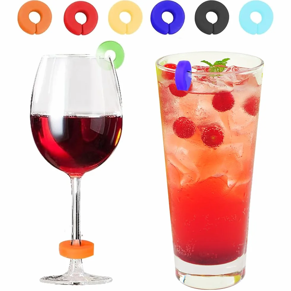 EQLEF Znak kieliszków, 24 szt. Szklanka do wina Charms 12 szt. Kubek Kolorowe Markery do napojów Silikonowe Szkło ID do domu Bar Party Koktajl Szampan Piwo, 3.4in, Silikon, Brak