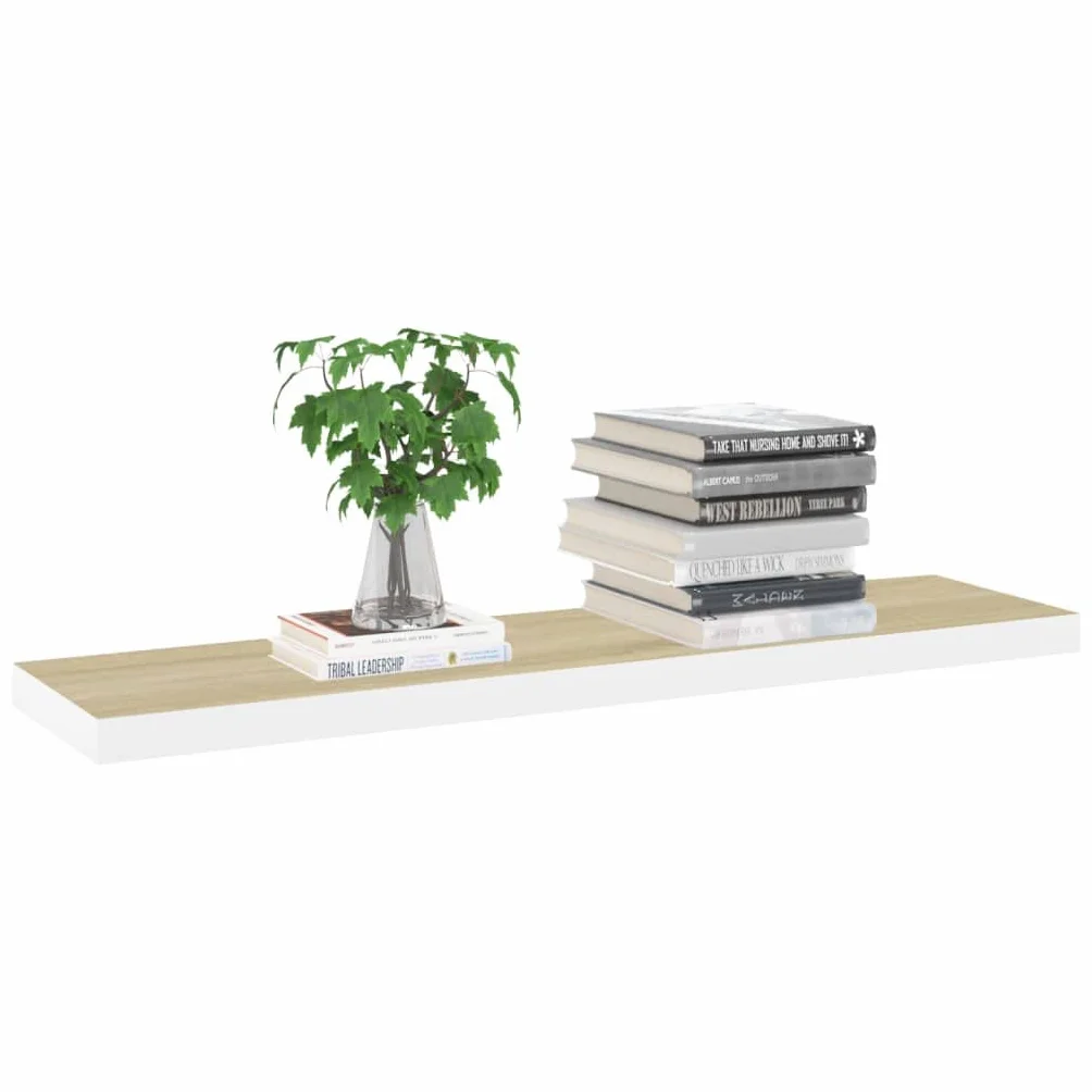 Regał wiszący o wyglądzie dębu i biały, 120 x 23,5 x 3,8 cm, płyta MDF, regał ścienny z niewidocznym uchwytem, na książki i artykuły dekoracyjne, obciążenie do 10 kg