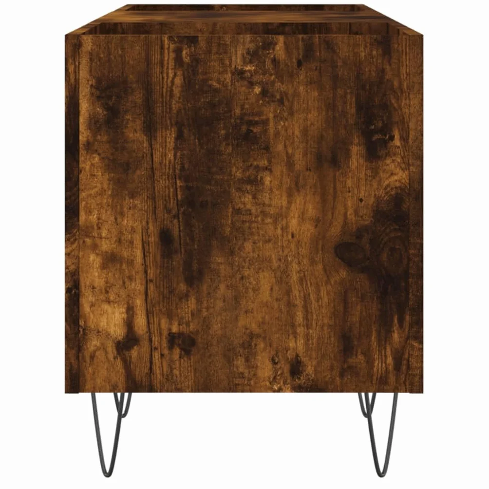 Szafa płytowa, dąb wędzony, 121 x 38 x 48 cm, materiał drewnopochodny ze stabilną płytą górną do gramofonów i elektroniki, przestronny regał na media i winyl, do salonu i kina domowego