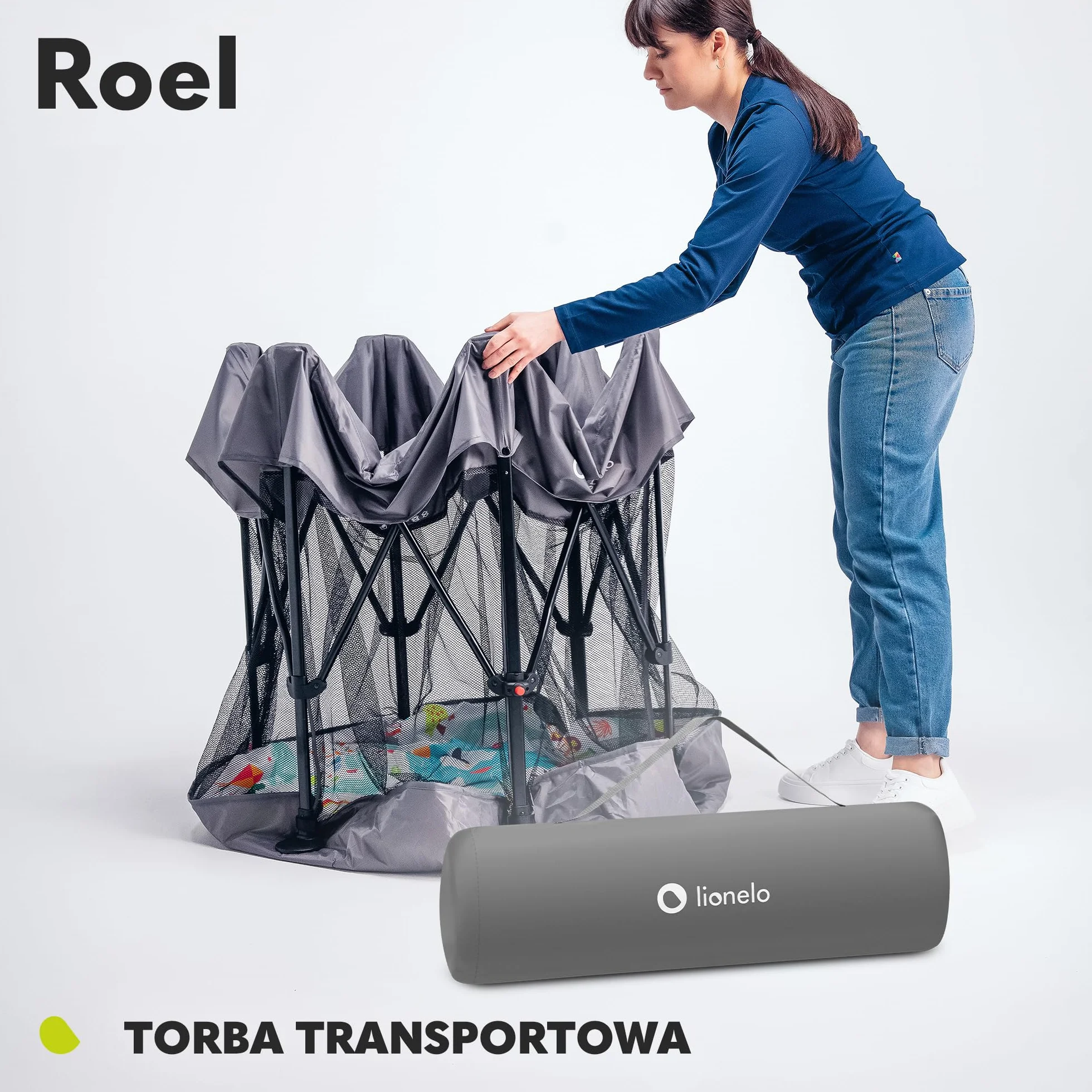 LIONELO Roel kojec dla dzieci do 15 kg, duży format 136 x 86 cm, sześciokątny kształt, LockGuard, zapięcie składane, wzmocniona podstawa, antypoślizgowe stopki, torba ochronna