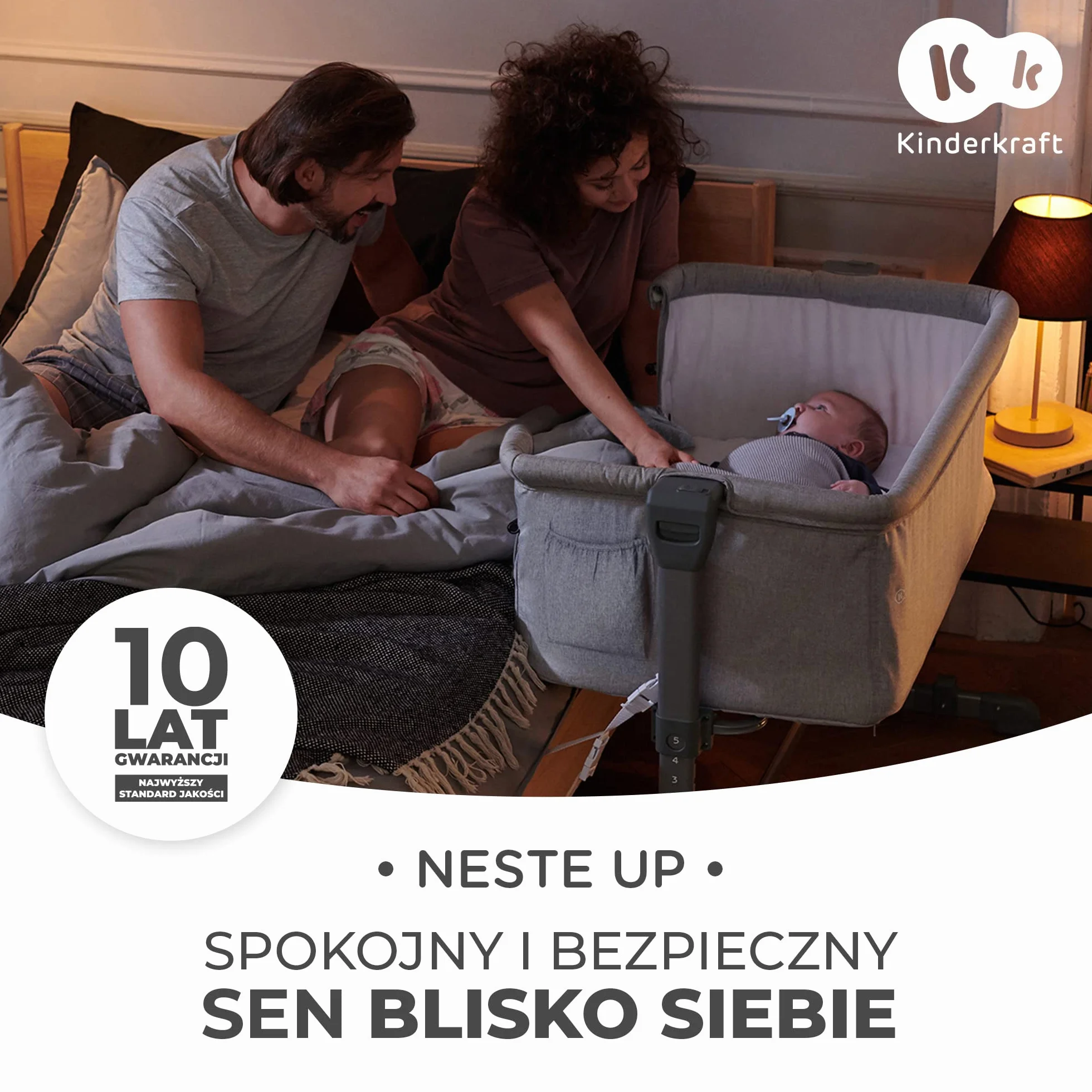 Kk Kinderkraft KKLNESTGRY000N Łóżeczko Dostawne, Szary, Do 9 kg