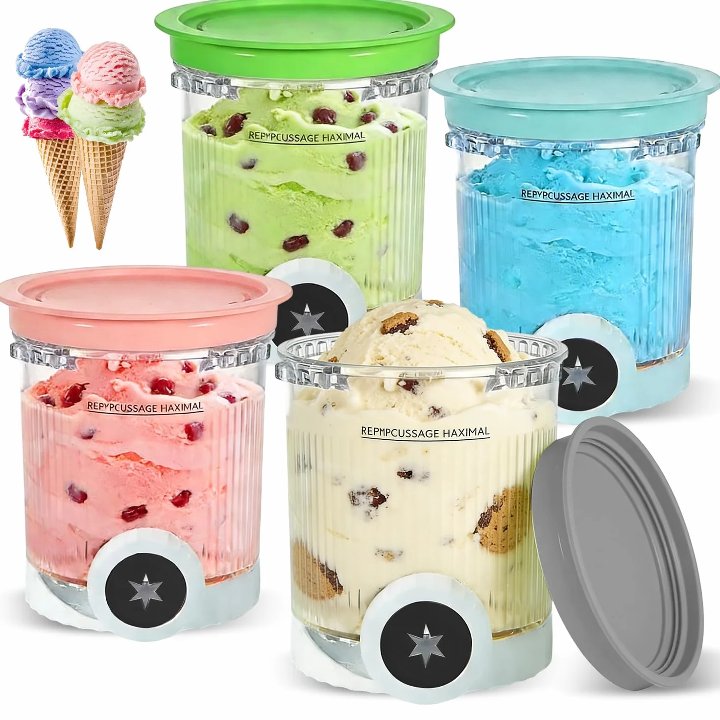 Pojemniki na piny, 480 ml, 4 sztuki, do pojemników Ninja Creami Swirl serii NC700 NC701EU, pojemniki na lody kompatybilne z maszyną do lodów Ninja Swirl, pojemniki, akcesoria, nie zawierają BPA i