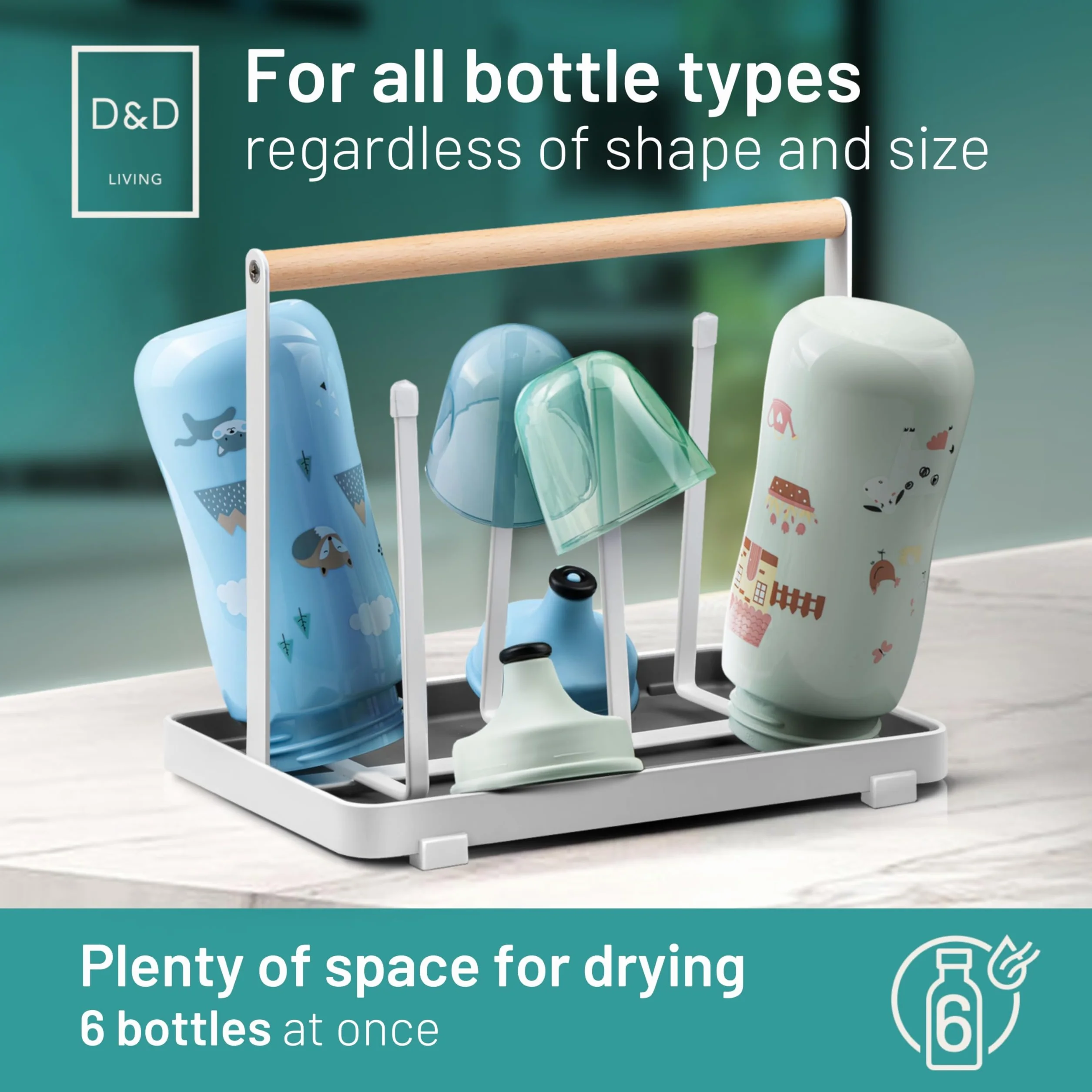 D&D Living Uchwyt na butelkę "wszystko w jednym" do SodaStream - ociekacz do butelek wszelkiego rodzaju: Duo, Crystal, Easy, Butelki do picia i dla niemowląt - Uniwersalny stojak do suszenia (metal