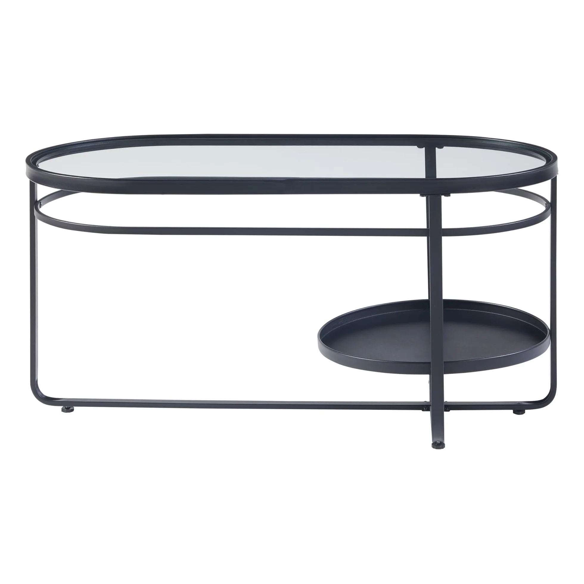 [en.casa] Stolik kawowy Kumla Stół do salonu z dolną półką Stół do sofy owalny Szklany blat czarny Stolik kawowy 90 x 42,5 x 46 cm Metalowa rama