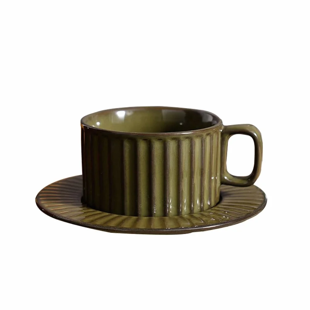 Lekki luksusowy retro ceramiczny kubek, zestaw filiżanek do kawy i spodków do biura i domu, 200 ml kubek na wodę, kubek do herbaty mlecznej, kubek na wodę (E)