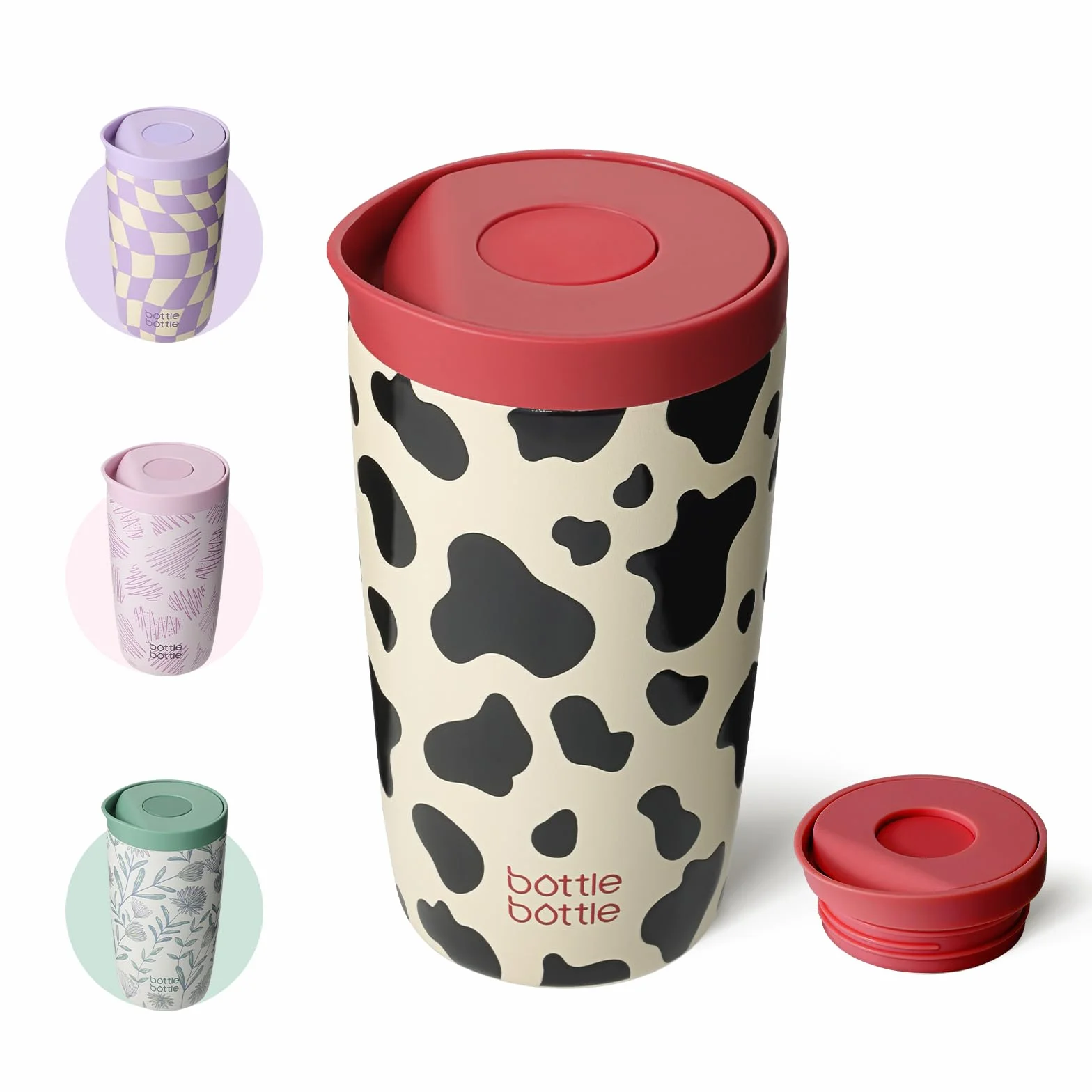 BOTTLE BOTTLE kubek termiczny 350 ml na kawę lub herbatę, szczelny i z łatwym zapięciem Quick-Press, kubek termiczny Travel Mug Classic Grande (wzór krowa)