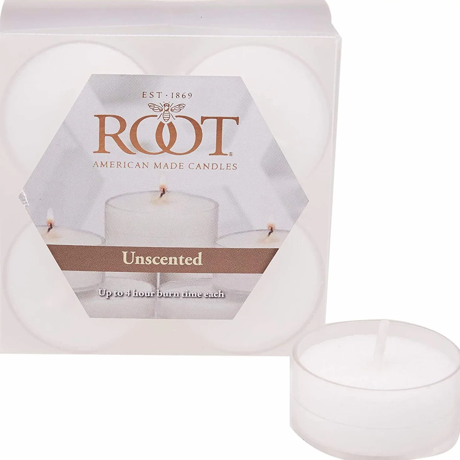 Root Candles 131015 Bezzapachowa mieszanka wosku pszczelego świece do podgrzewaczy w przezroczystych kubkach, 8 szt