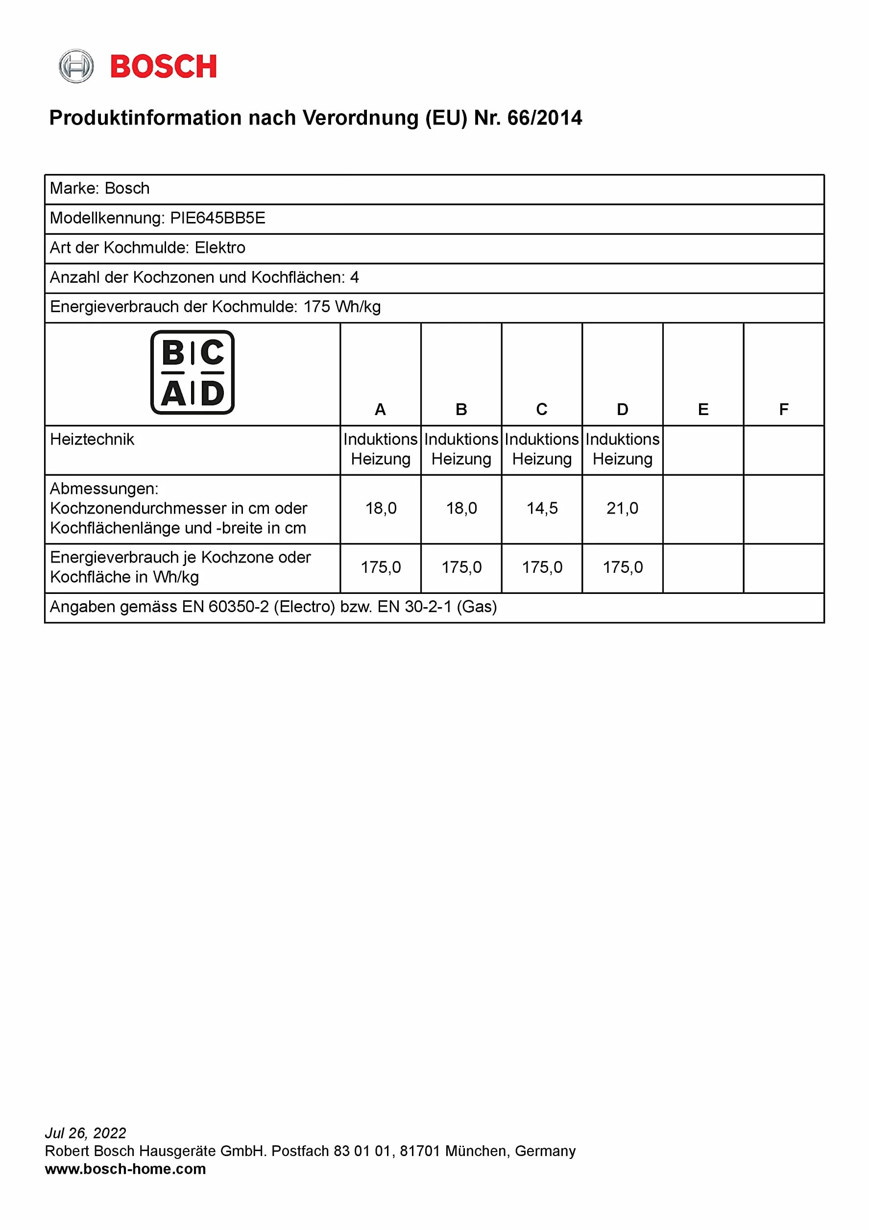 BOSCH PIE645BB5E płyta indukcyjna serii 4, samowystarczalna płyta szklano-ceramiczna, szerokość 60 cm, TouchSelect, PowerBoost, ReStart, ramka otaczająca, timer z funkcją wyłączania, czarna