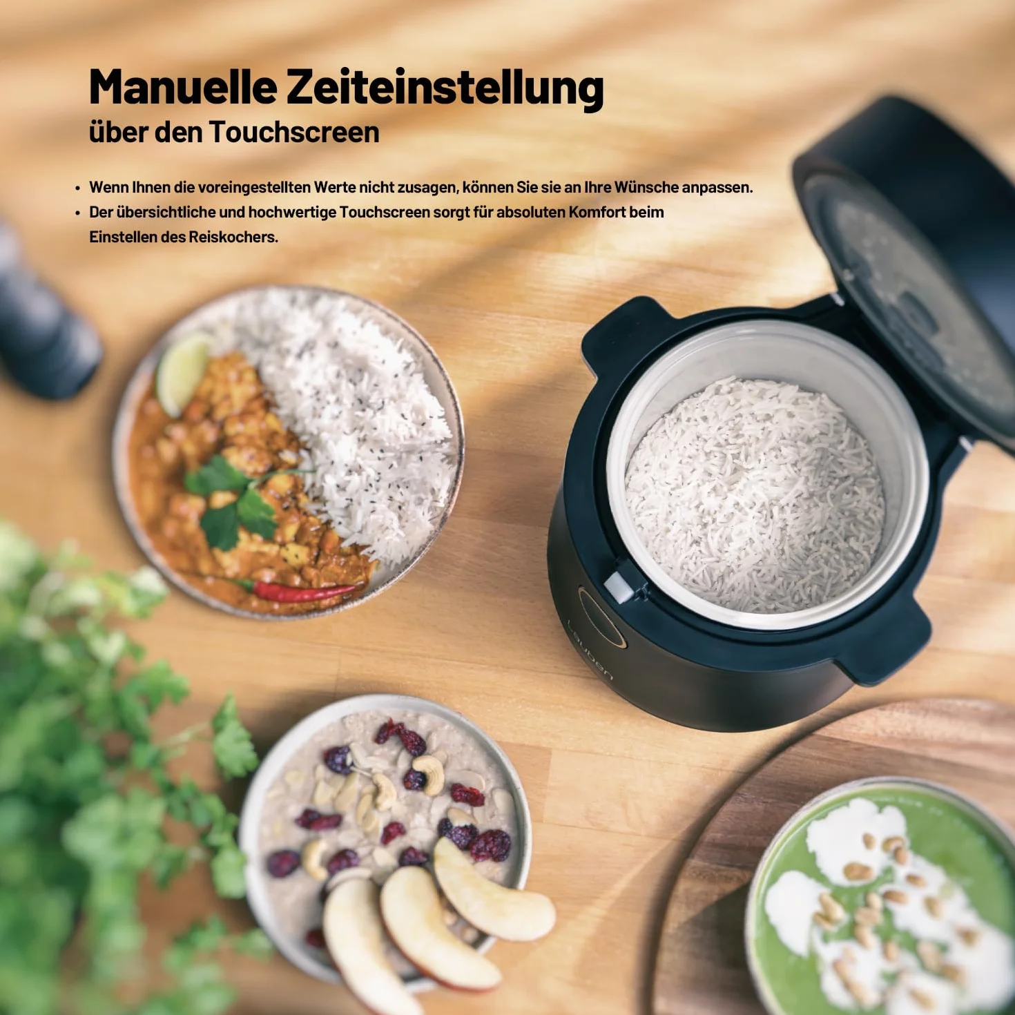 Lauben Wielofunkcyjny ryż Cooker 1500BW, wielofunkcyjny przyrząd do gotowania ryżu, 350 W, 1,5 l, cyfrowy wyświetlacz, 9 programów, powłoka nieprzywierająca, ochrona temperatury, opóźnienie