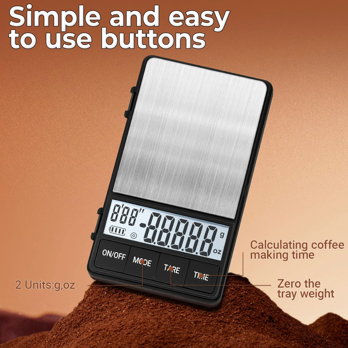 UNIWEIGH Waga do kawy 1000 g/0,1 g, z timerem, cyfrowa waga kuchenna, Barista z wyświetlaczem LCD (w zestawie baterie)