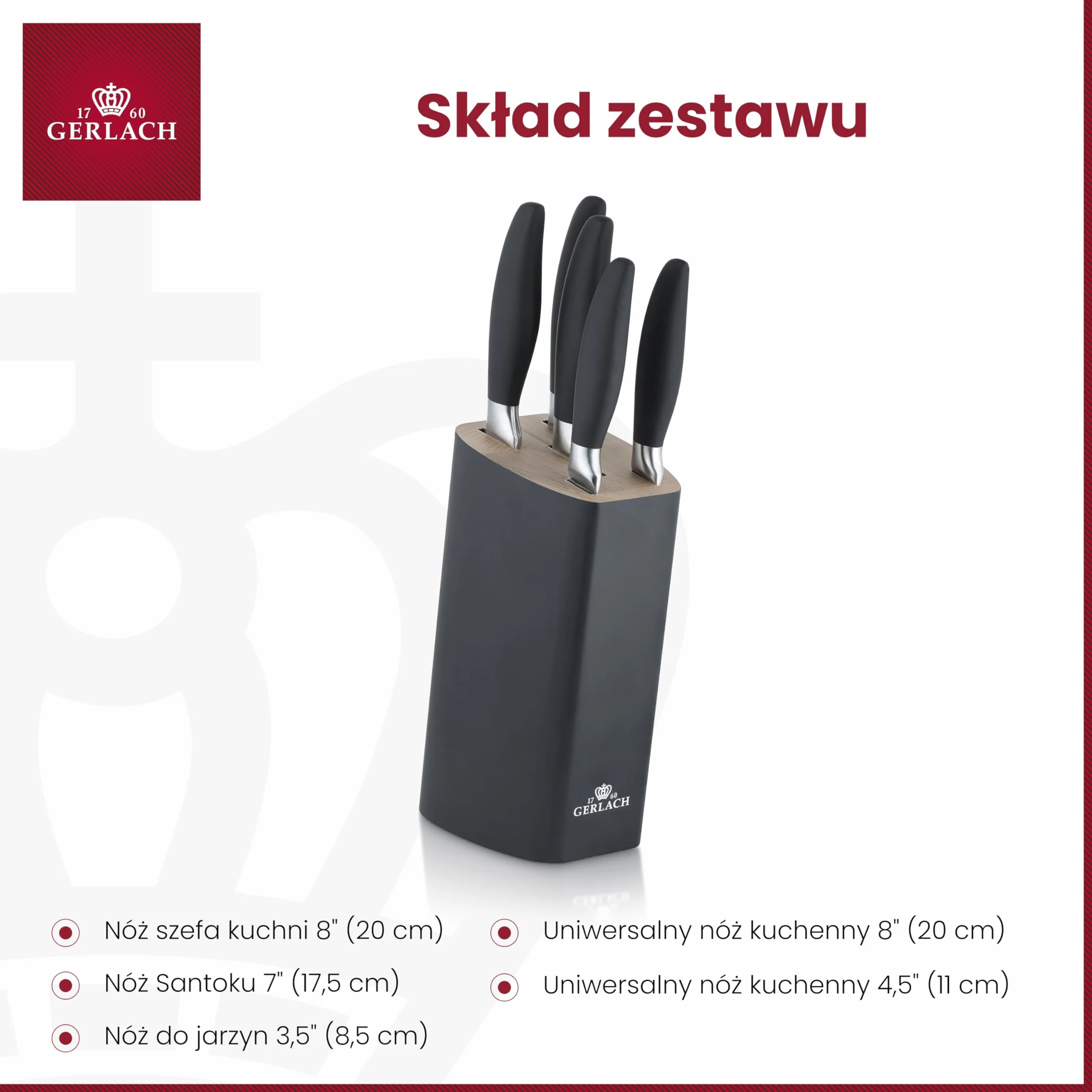 Gerlach Style Plus Zestaw Noży, Czarny, 5 szt
