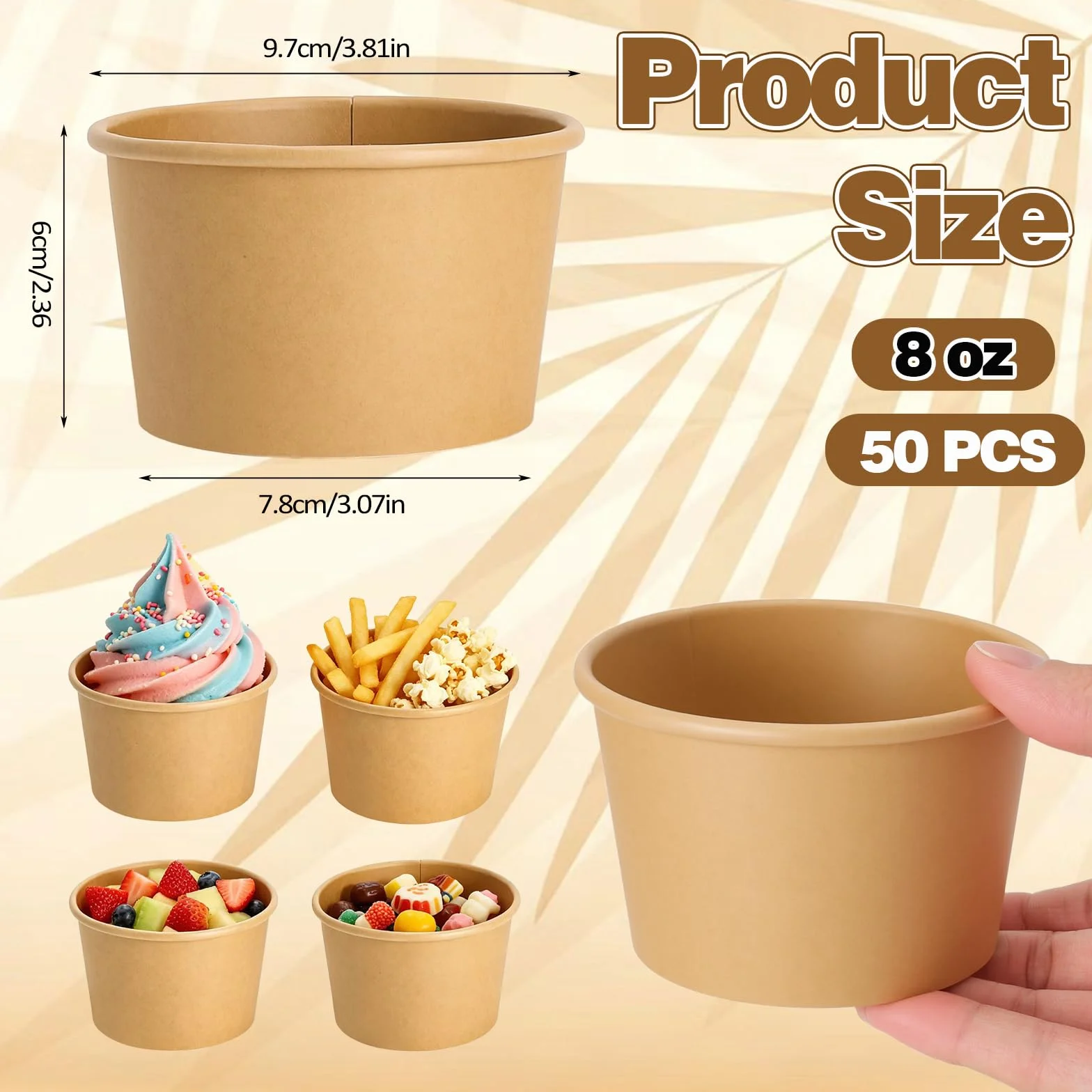 50 sztuk kartonowych słoików na lód 230 ml, brązowe kubki kartonowe, kubki, desery, słoiki na lody, miski na zupę, papier pakowy, kubki, desery, jednorazowe kubki do lodów, jogurt, cukierki