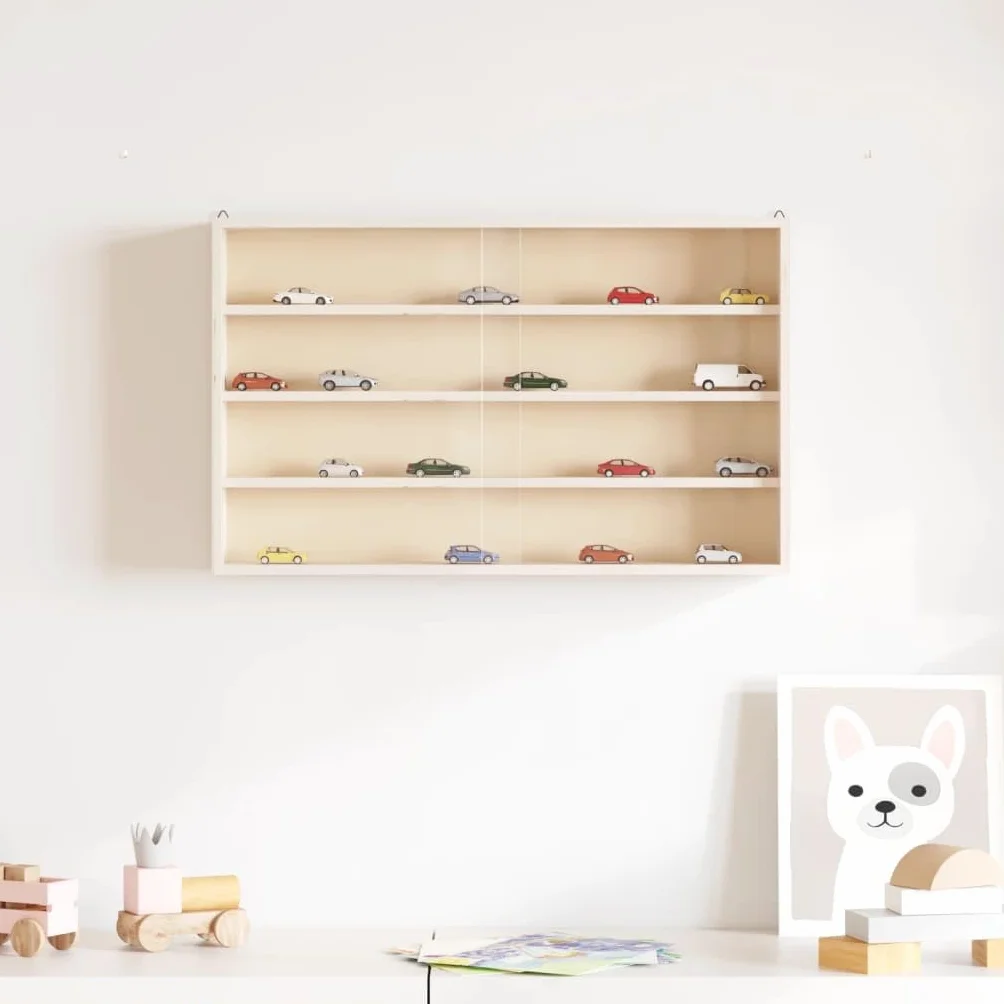 Witryna kolekcjonerska z drewna z drzwiami, regał ścienny, regał wiszący, regał wiszący z 4 półkami i drzwiami PET 60 x 8,5 x 37 cm, do przechowywania, dekoracja w salonie, sypialni i biurze