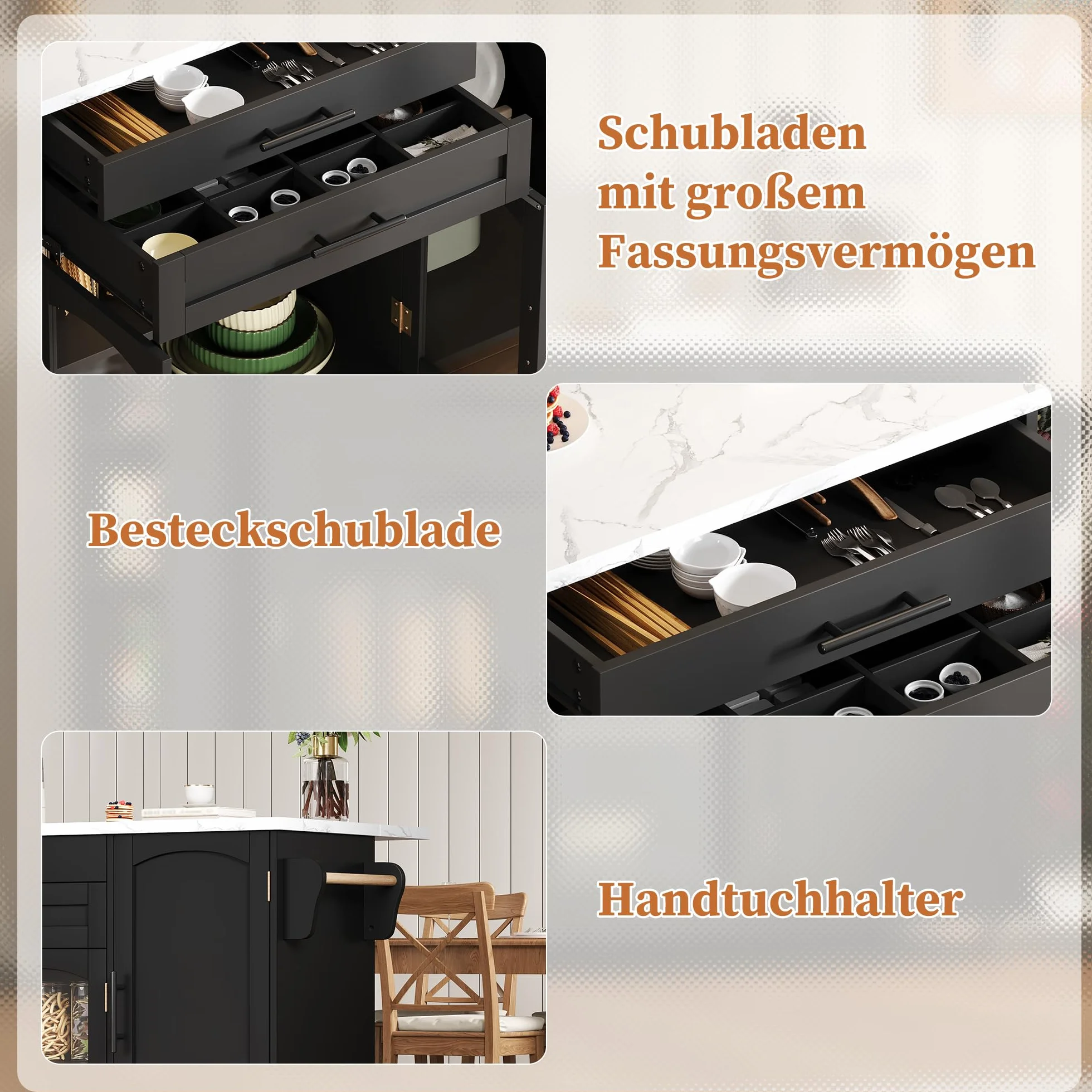 Mobilna wyspa kuchenna, wolnostojąca, 120 x 45 (70) x 90 cm, wózek kuchenny z rolkami, ze składanym obszarem roboczym, regał na przyprawy, drzwi szafy, organizer do szuflady na sztućce, do kuchni