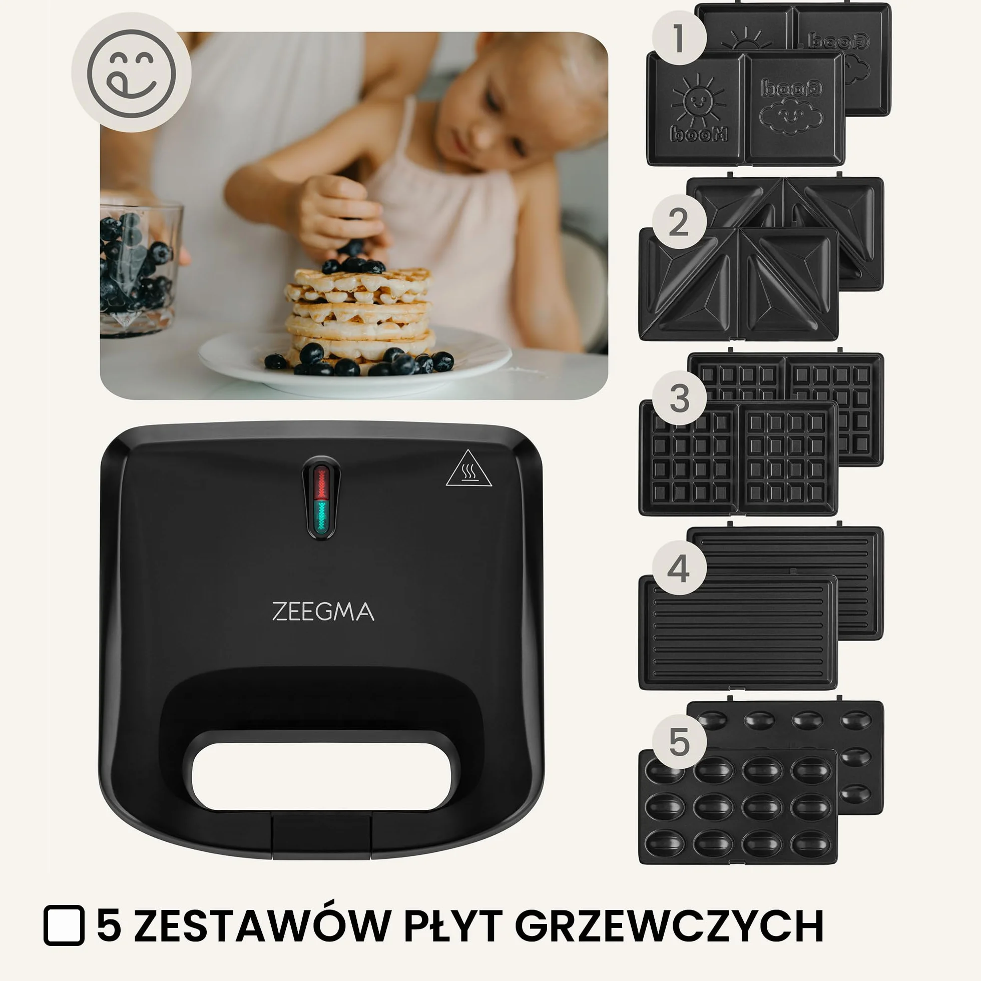 ZEEGMA ROTEE CHEF EASY Wielofunkcyjny Opiekacz 750 W 5 w 1, do Tostów Pieczywa Gofrów Kanapek Orzeszków Grill, Toster, Nieprzywierające Płytki Zabezpieczenie Przed Przegrzaniem