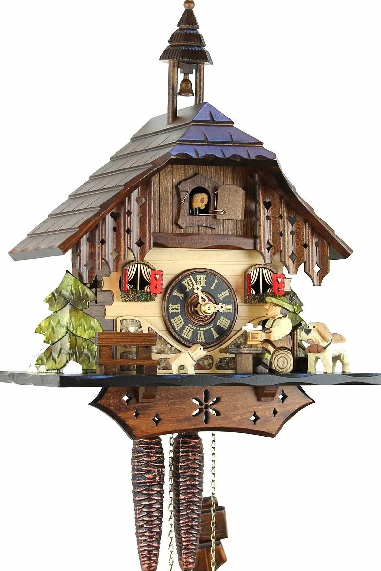 Zegar z kukułką oryginalny zegar z kukułką z prawdziwego drewna mechaniczny napęd 1-dniowy NOWY certyfikat VD Bernardyn 33 cm - 18570