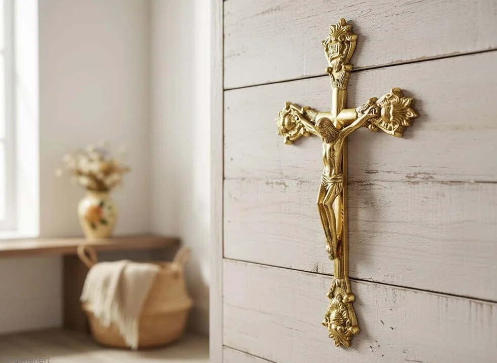 Krzyż ścienny z mosiądzu 32 cm krucyfiks Jezus Chrystus