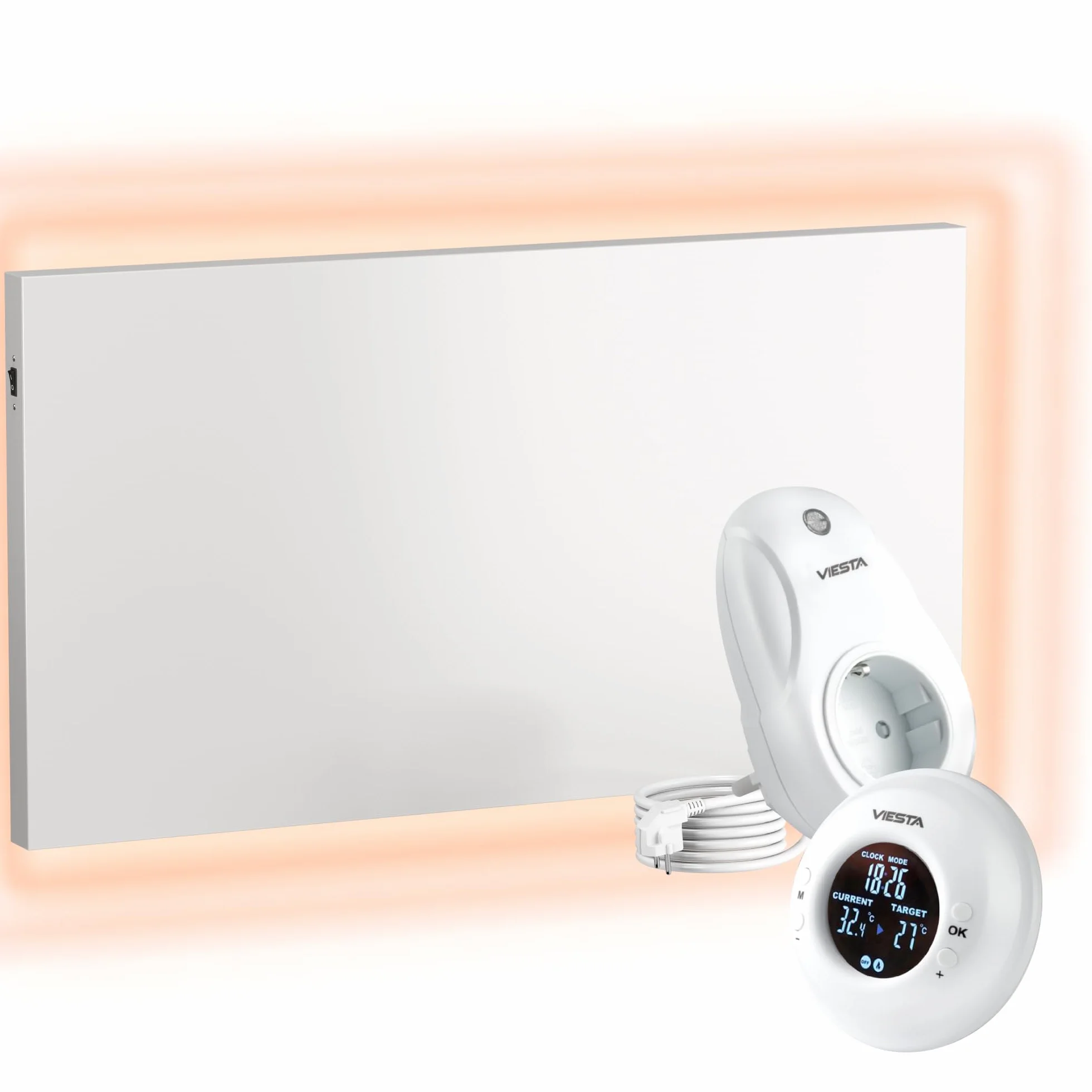 UMBRELLA® Ogrzewanie ścienne na podczerwień z termostatem, pilot zdalnego sterowania + sterowanie WiFi, grzejnik na podczerwień, montaż na ścianie, z włókna węglowego, panel na podczerwień, sterowanie