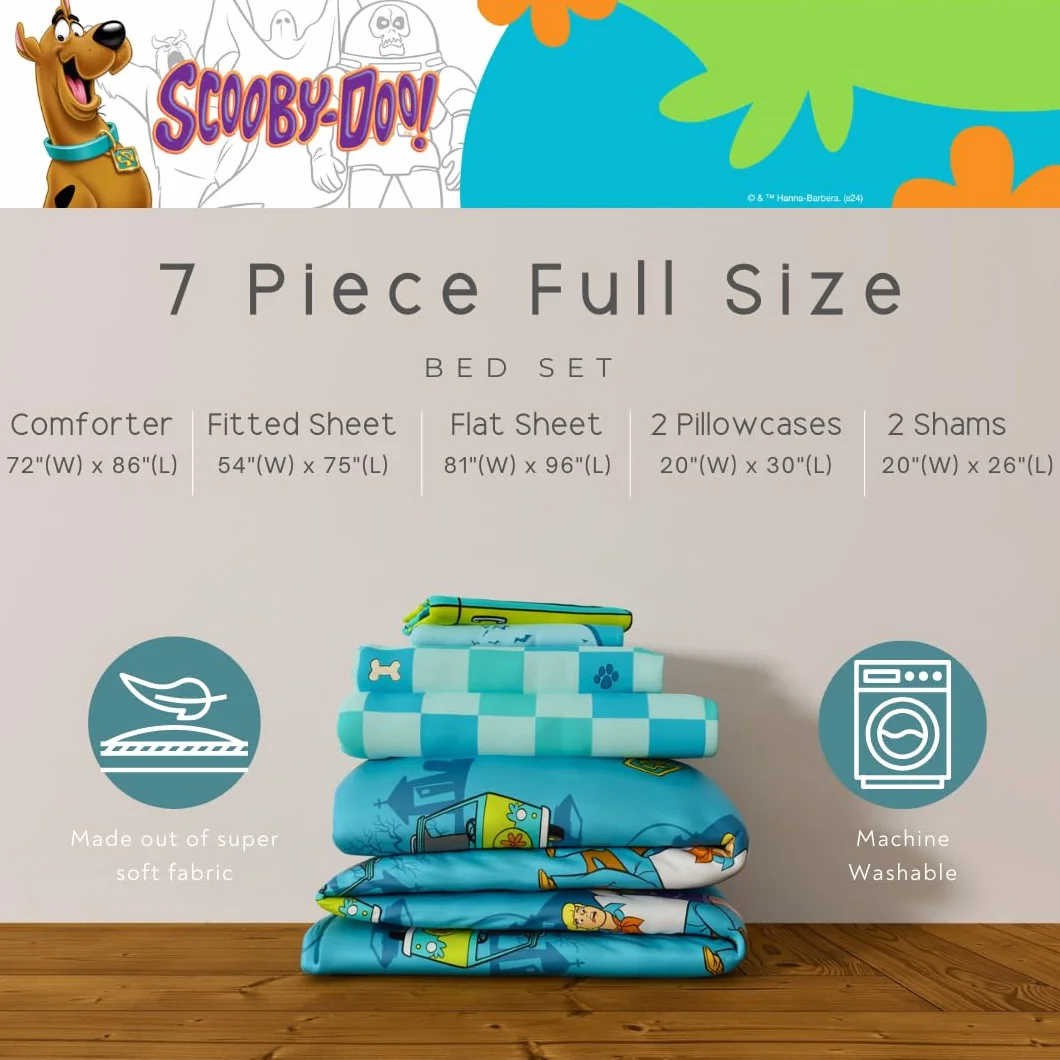 Franco Scooby Doo Pościel 7-częściowy dwustronny zestaw z poszewką łóżko podwójne Full