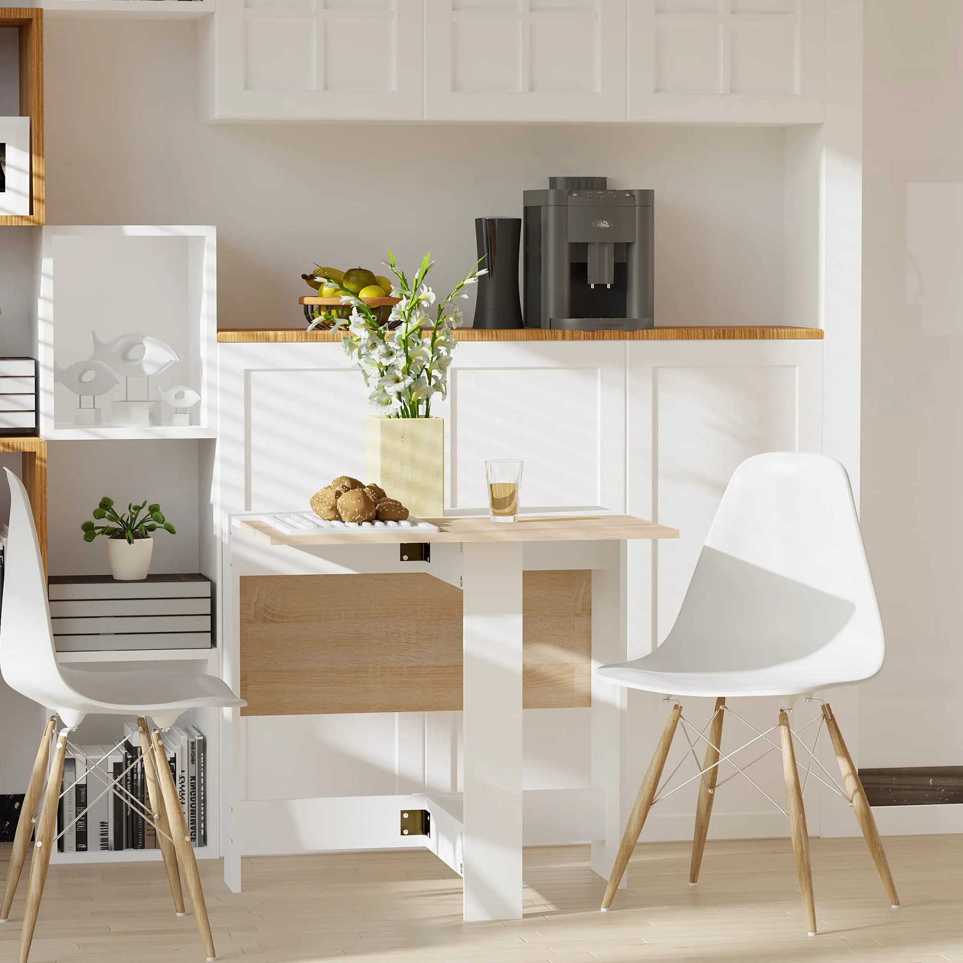 HOMCOM Składany stół kuchenny 103 dł. x 76 cm x 74 cm z dwukolorowego drewna dąb biały
