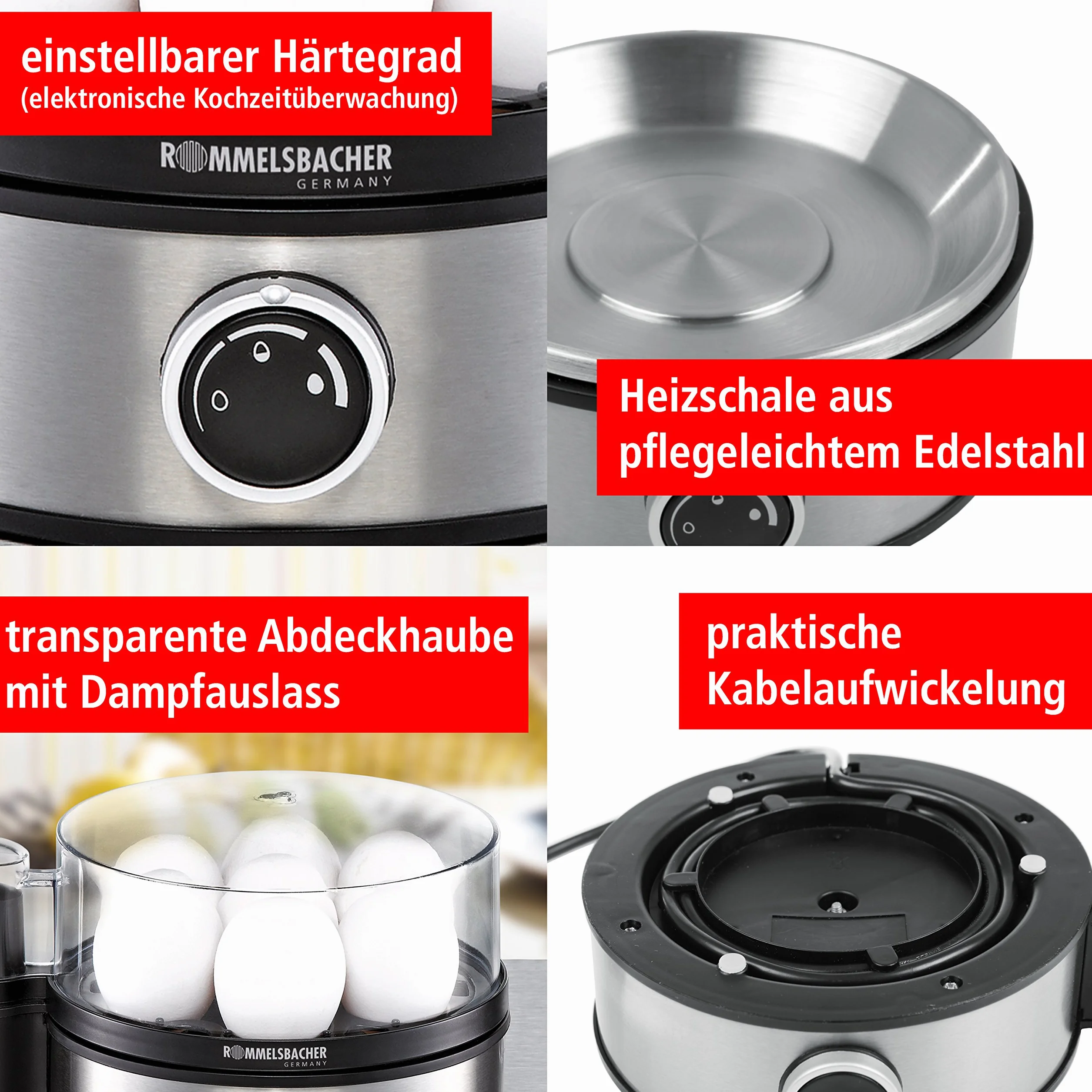 ROMMELSBACHER - ER 400 - Gotownica do jajek, 400 W, stal nierdzewna